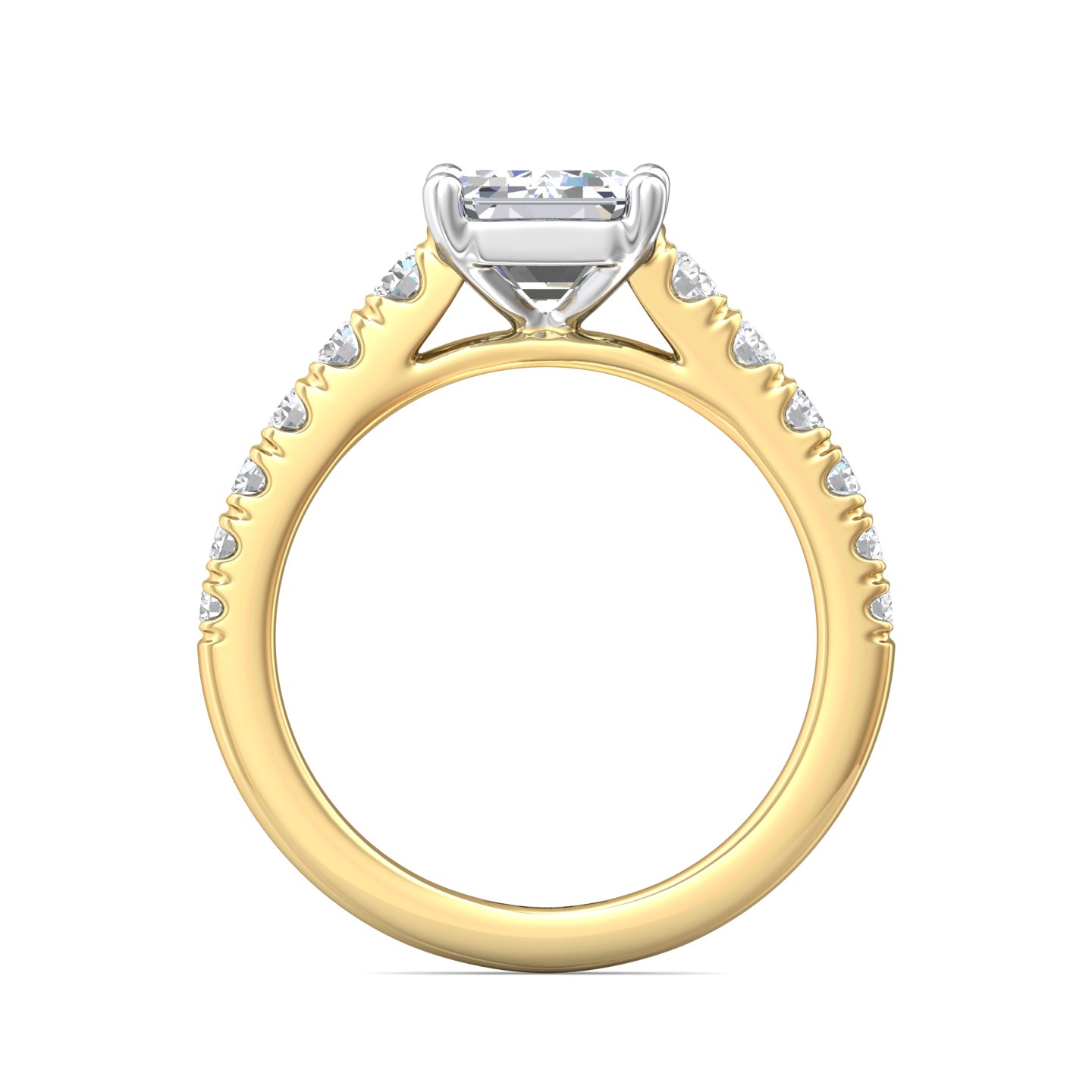 18K White and Yellow Gold Emerald Cut Diamond Engagement Ring