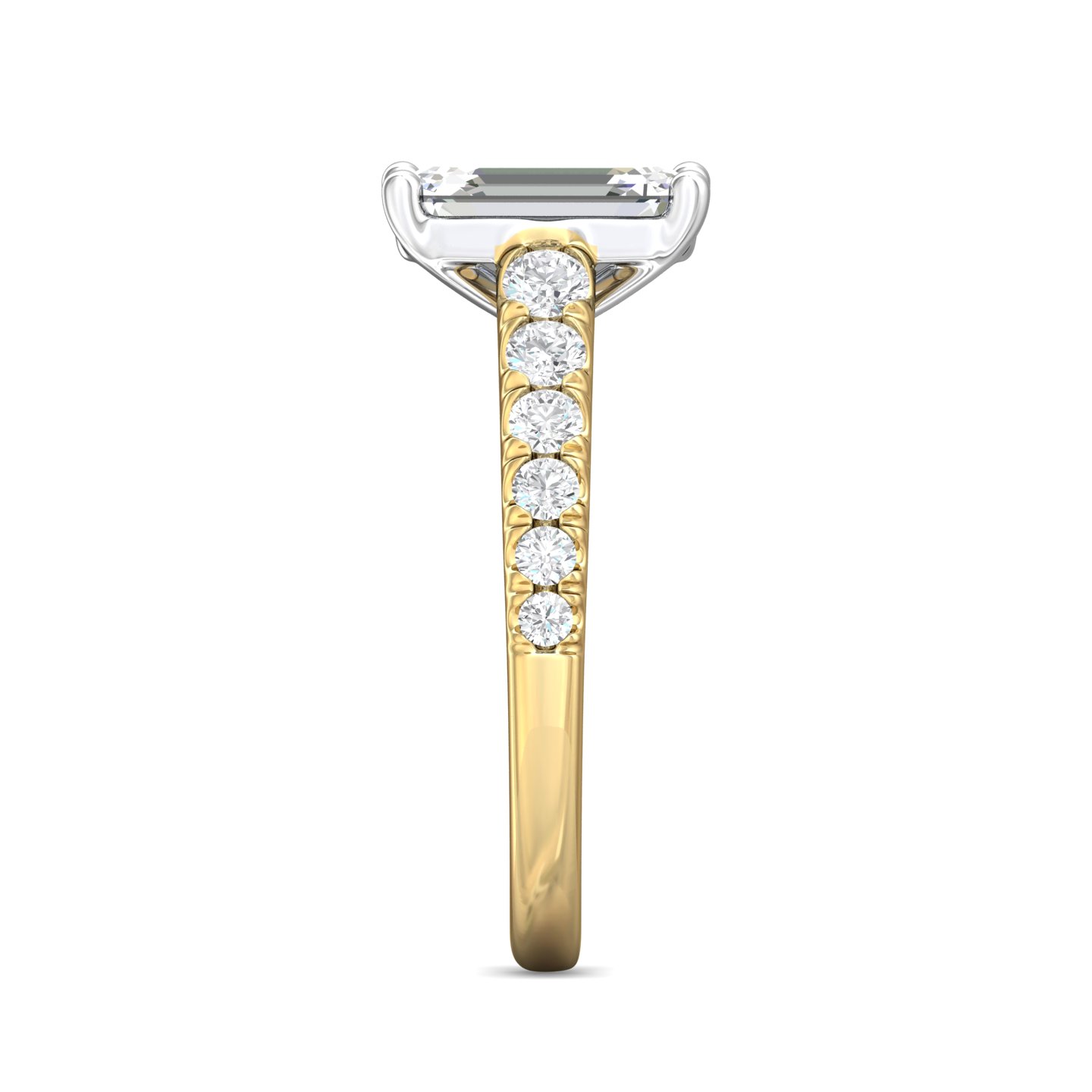 18K White and Yellow Gold Emerald Cut Diamond Engagement Ring
