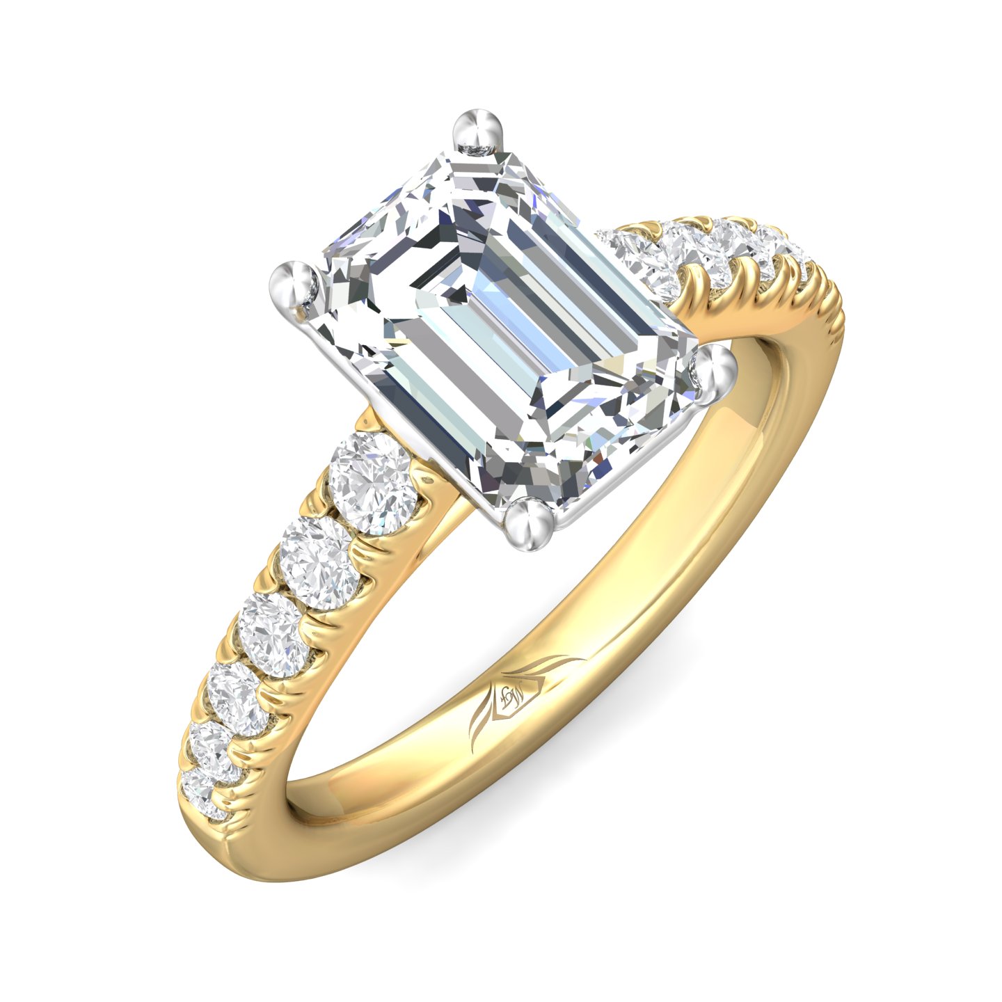 18K White and Yellow Gold Emerald Cut Diamond Engagement Ring