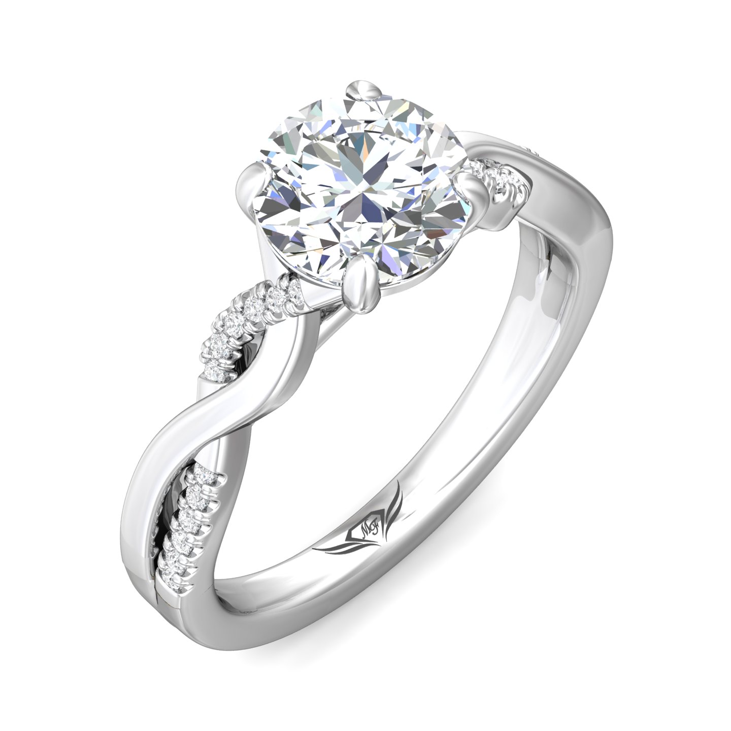 14K White Gold Split Shank Engagement Ring