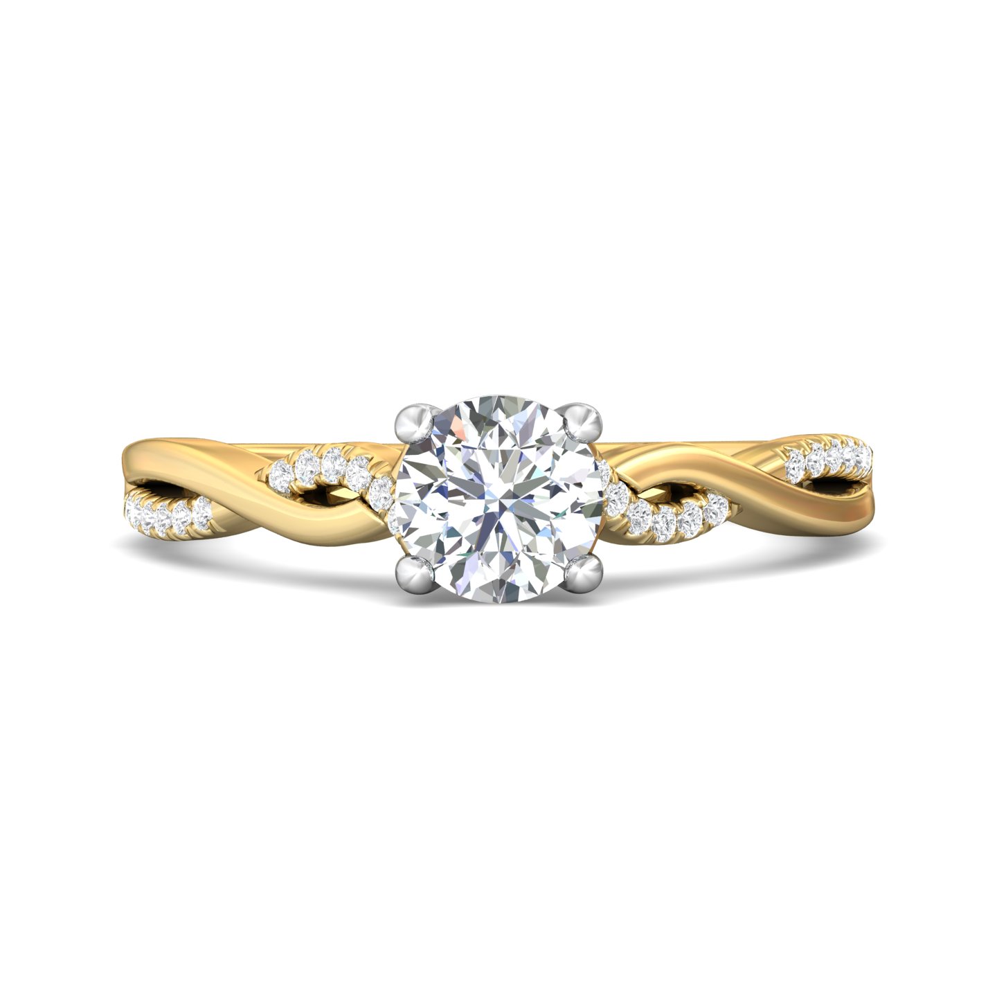 18K White and Yellow Gold Round Diamond Engagement Ring