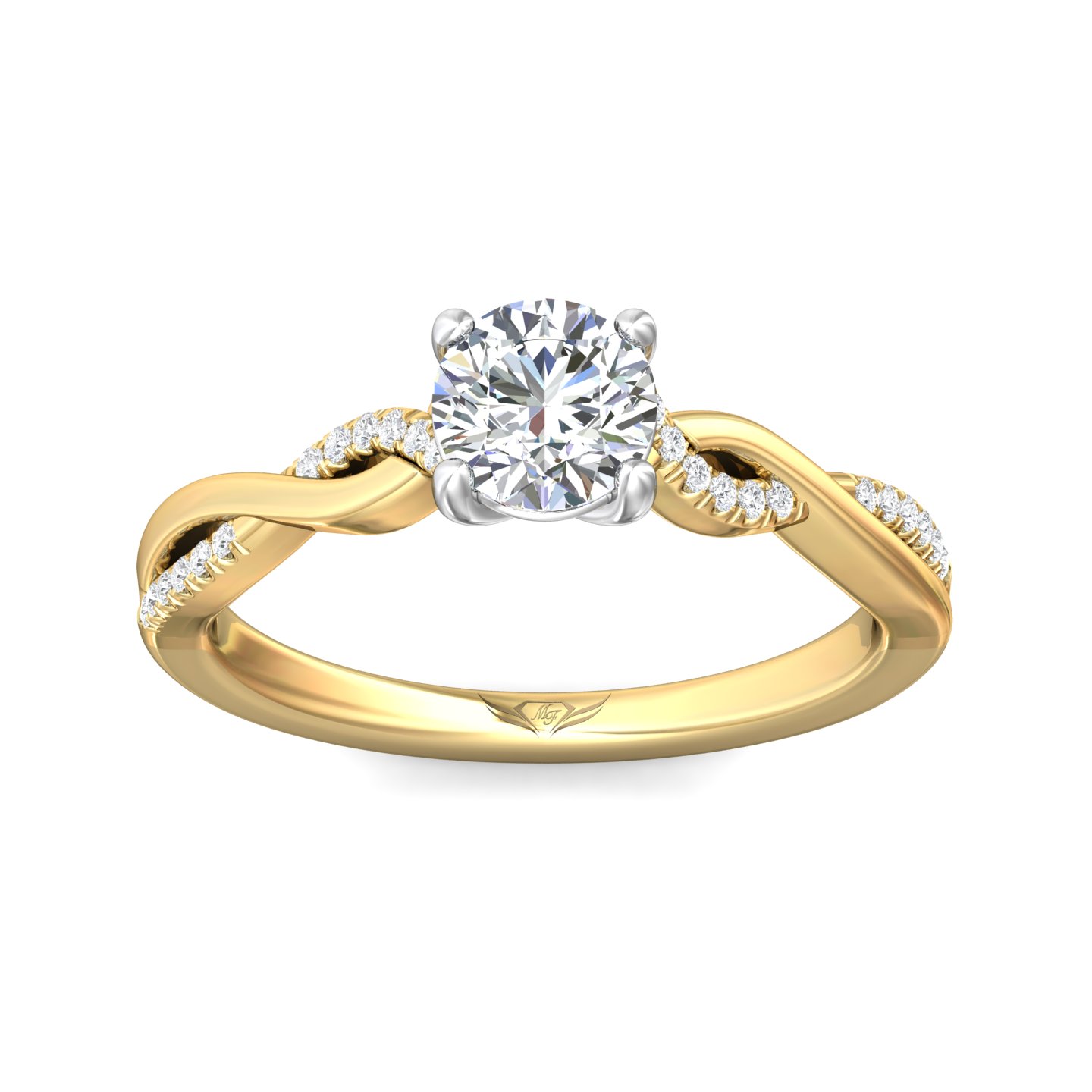 14K Yellow and White Gold Round Diamond Engagement Ring