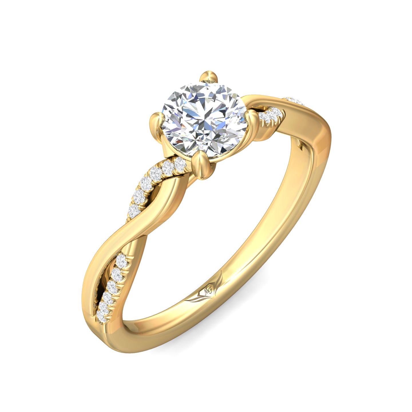 18K Yellow Gold Round Diamond Engagement Ring