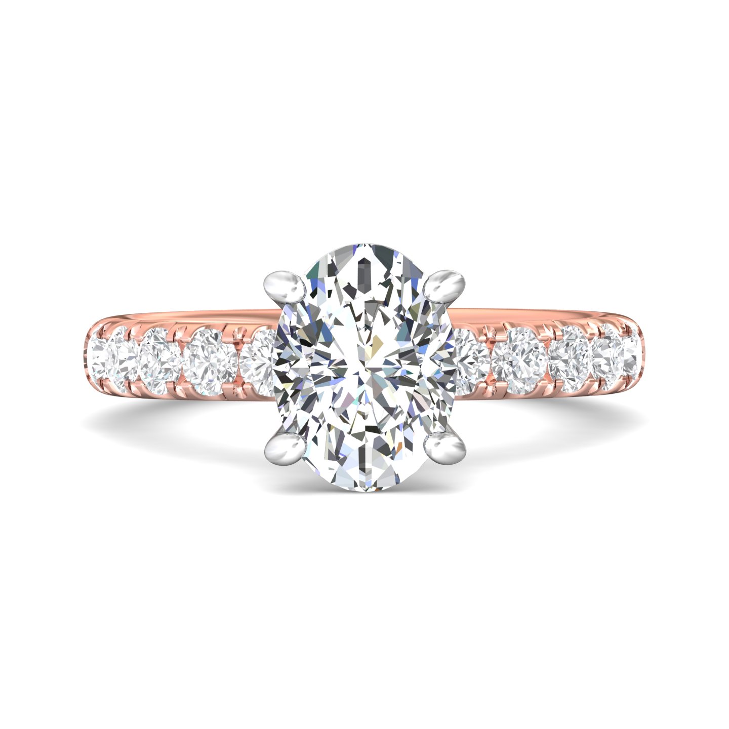 14K Rose and White Gold Oval Diamond Engagement Ring