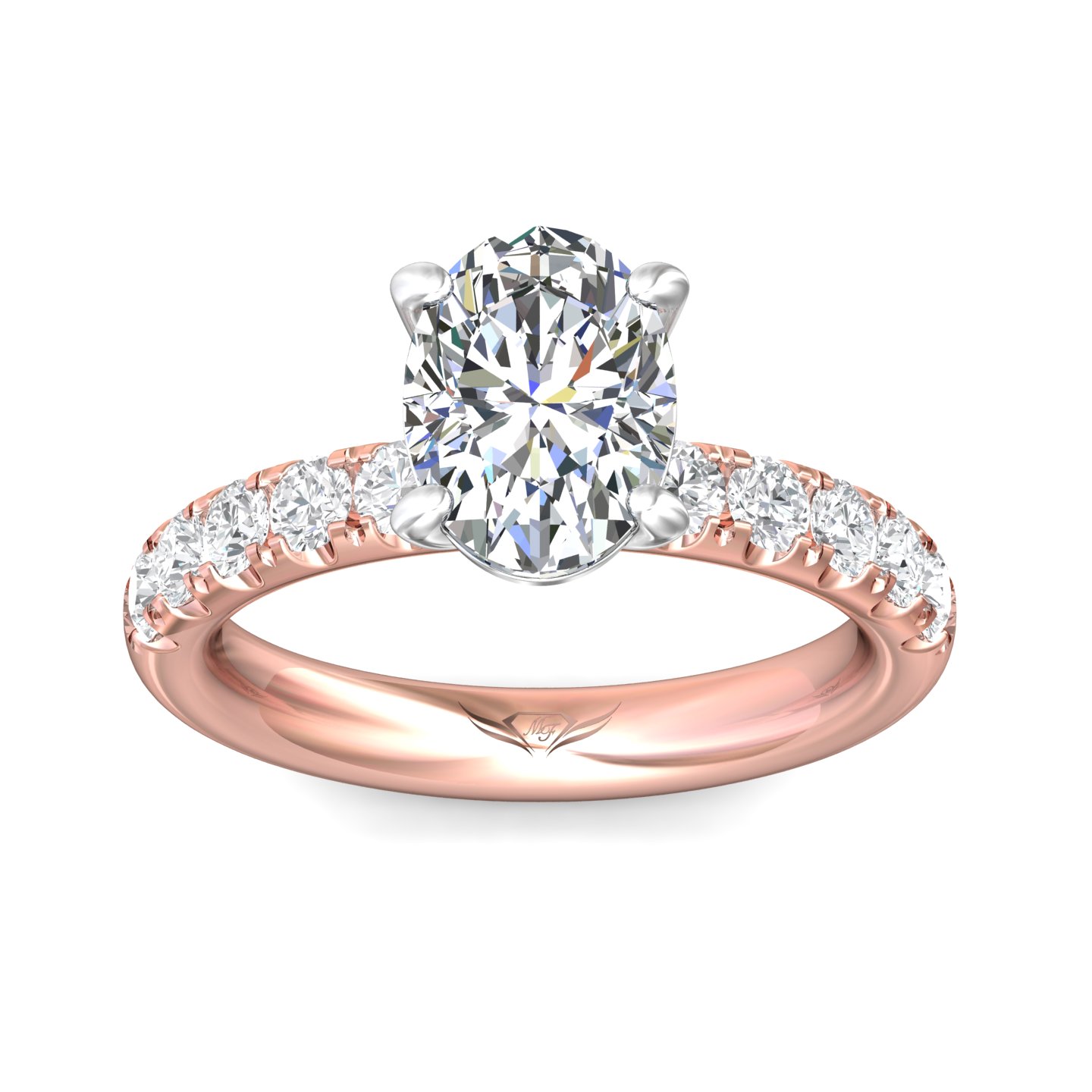 14K Rose and White Gold Oval Diamond Engagement Ring