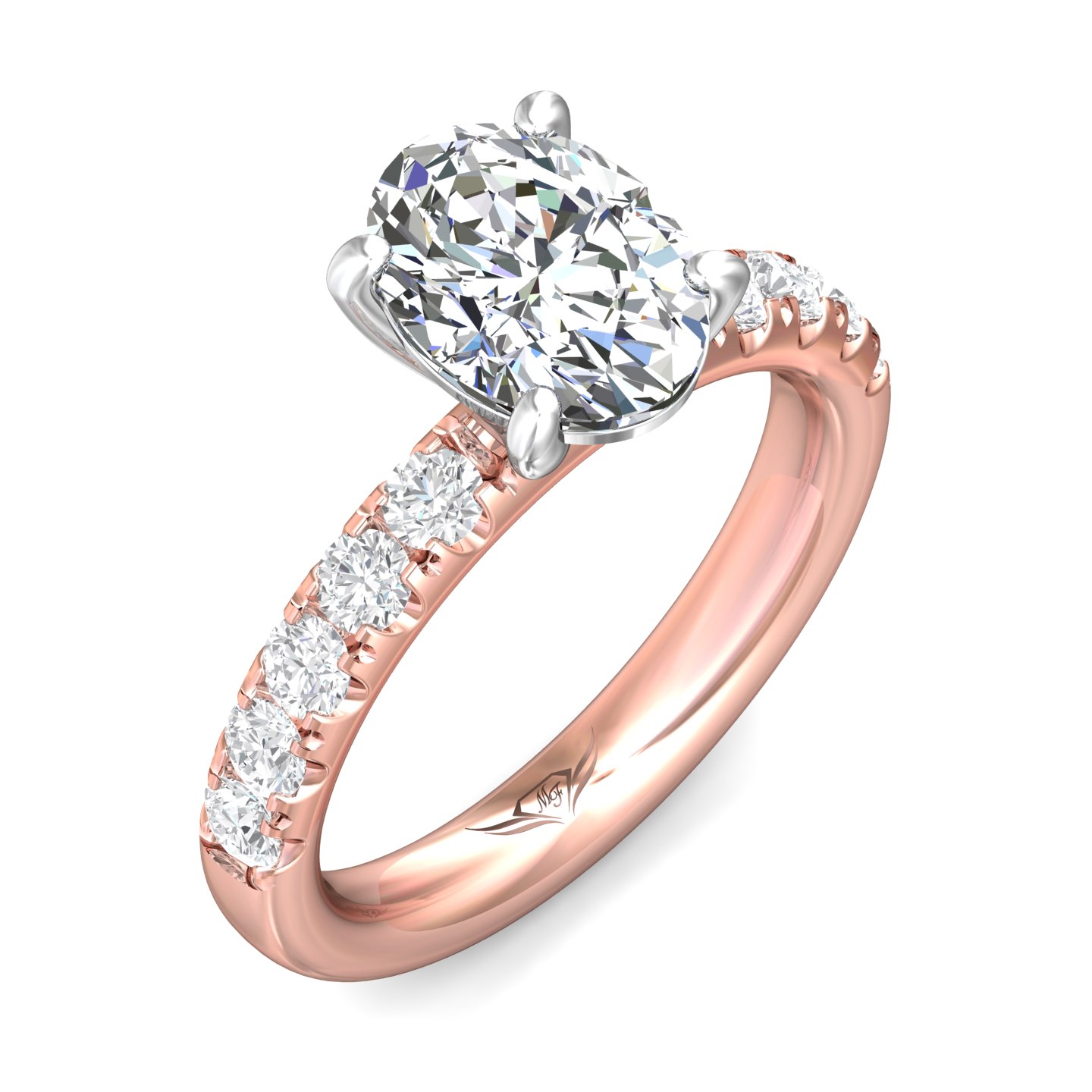 14K Rose and White Gold Oval Diamond Engagement Ring
