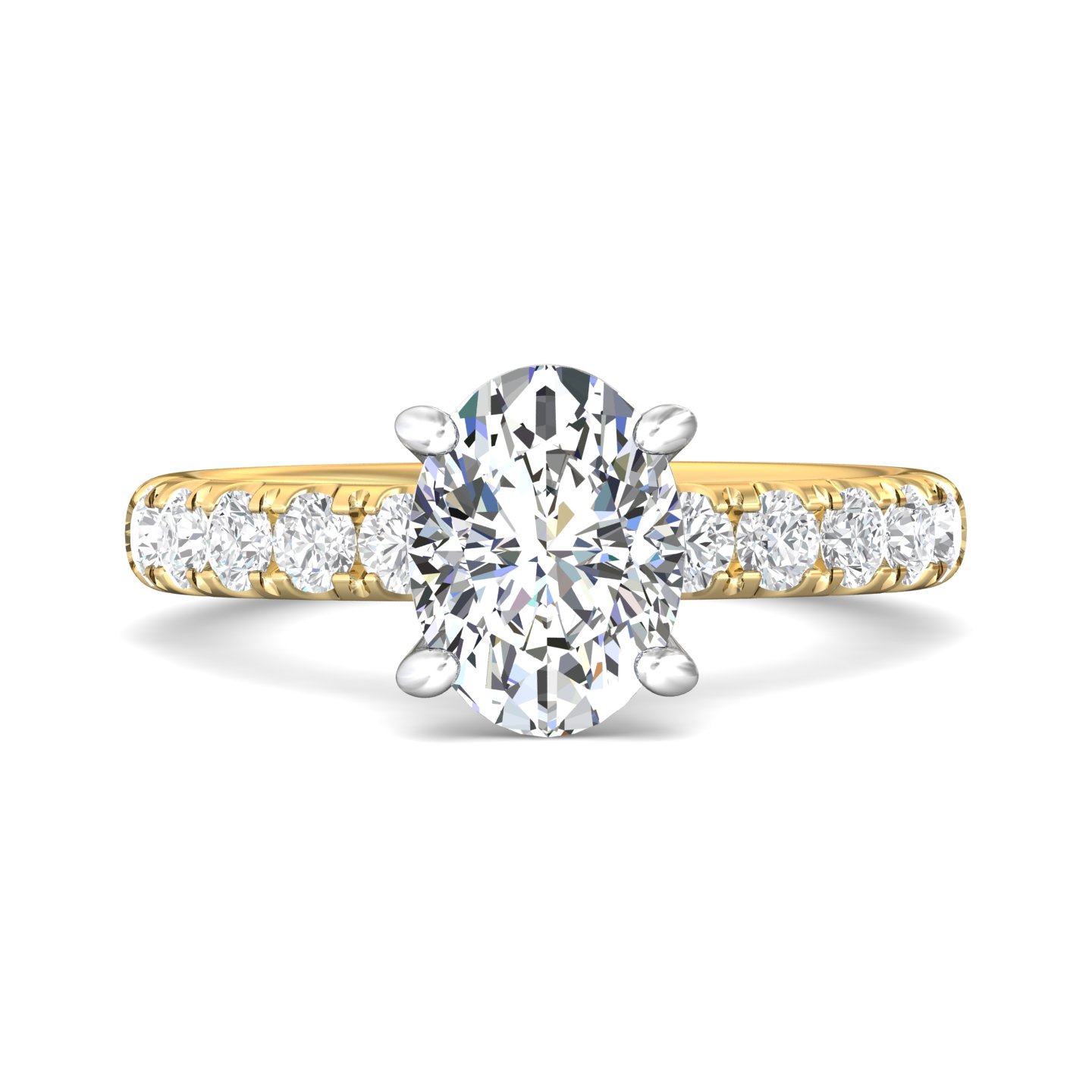 14K Yellow and White Gold Oval Diamond Engagement Ring