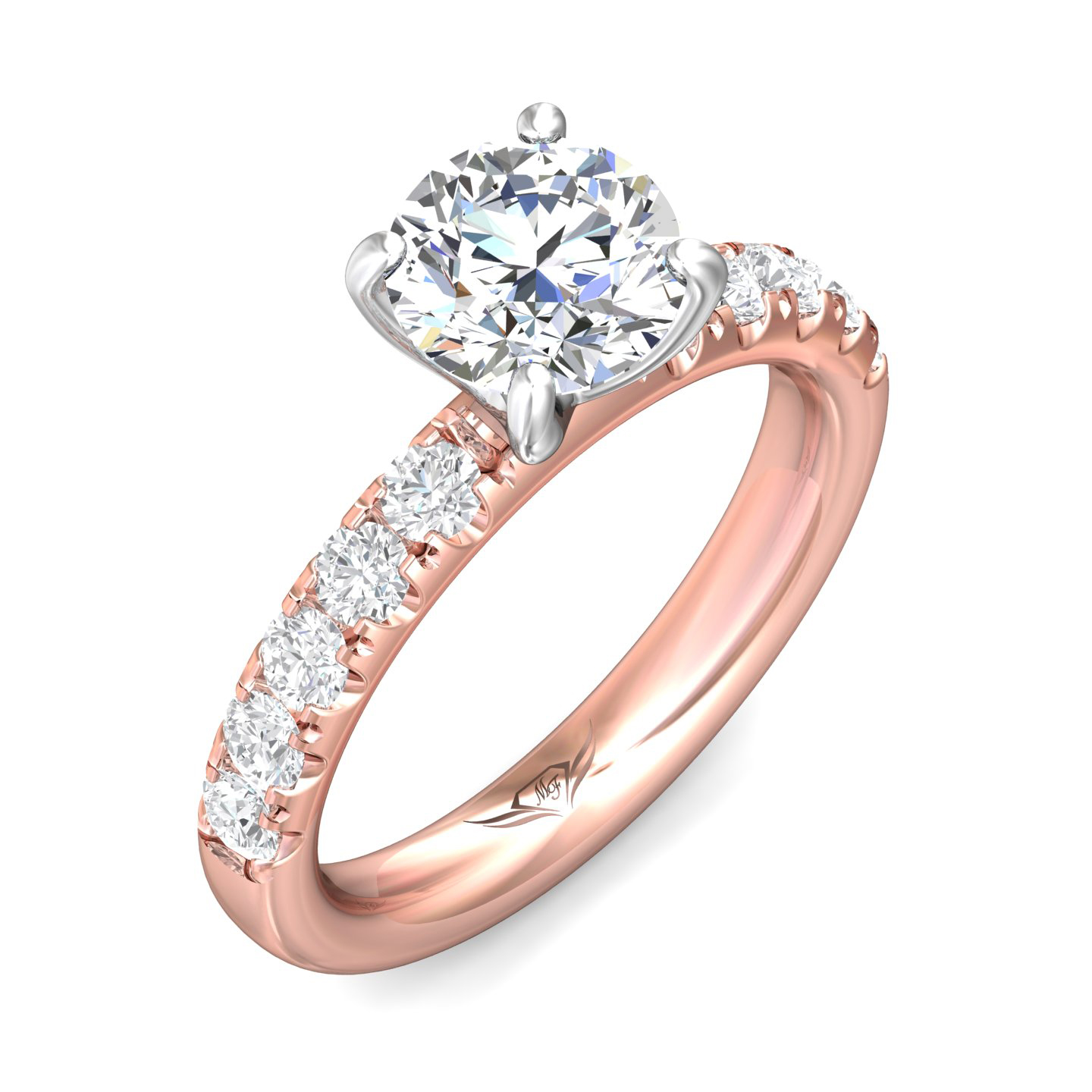 14K Rose and White Gold Round Diamond Engagement Ring