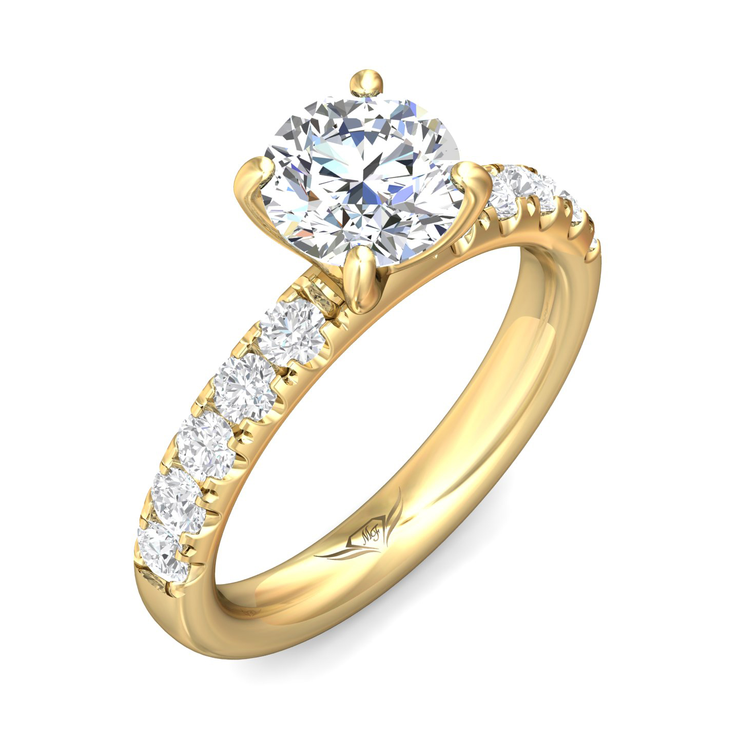 14K Yellow Gold Round Diamond Engagement Ring