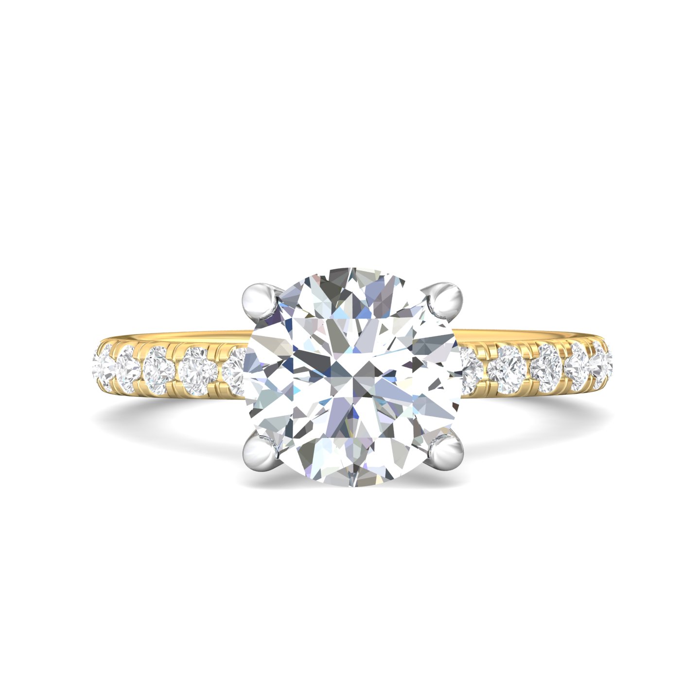 18K Yellow Gold and Platinum Round Diamond Engagement Ring