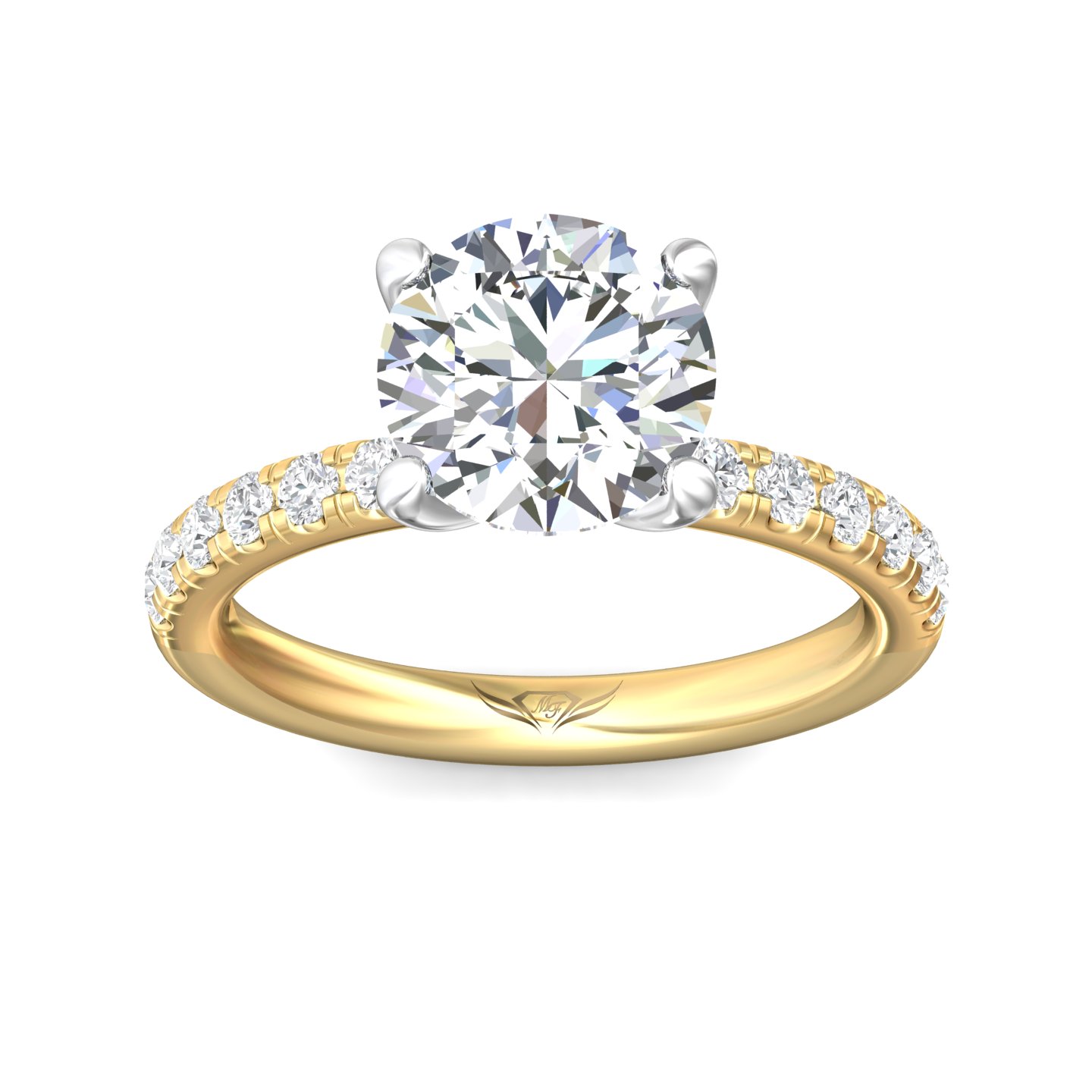 18K Yellow Gold and Platinum Round Diamond Engagement Ring
