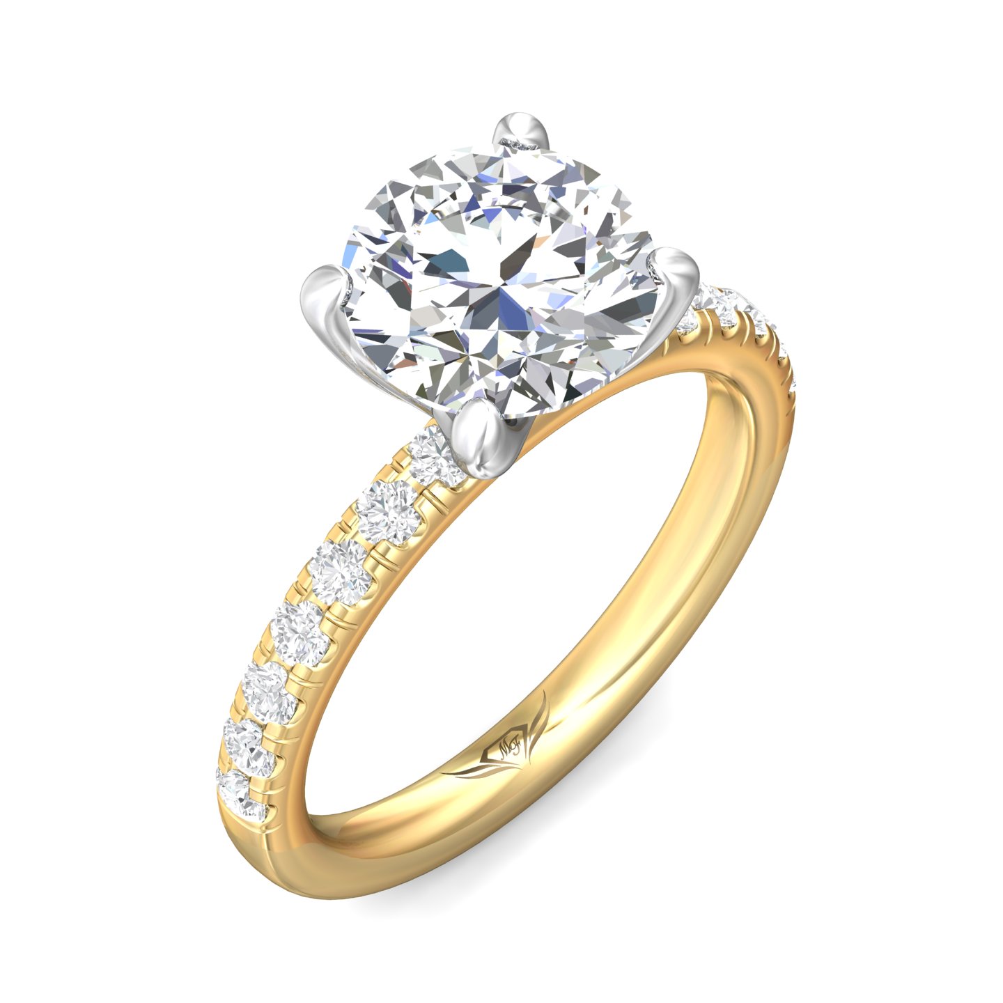 18K Yellow Gold and Platinum Round Diamond Engagement Ring