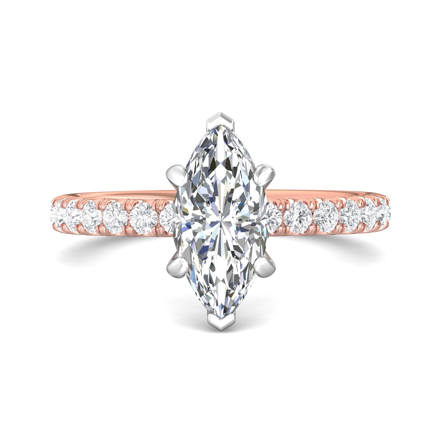 18K White and Rose Gold Marquise Diamond Engagement Ring