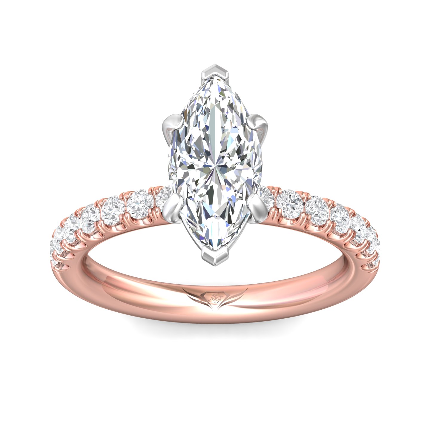 18K White and Rose Gold Marquise Diamond Engagement Ring