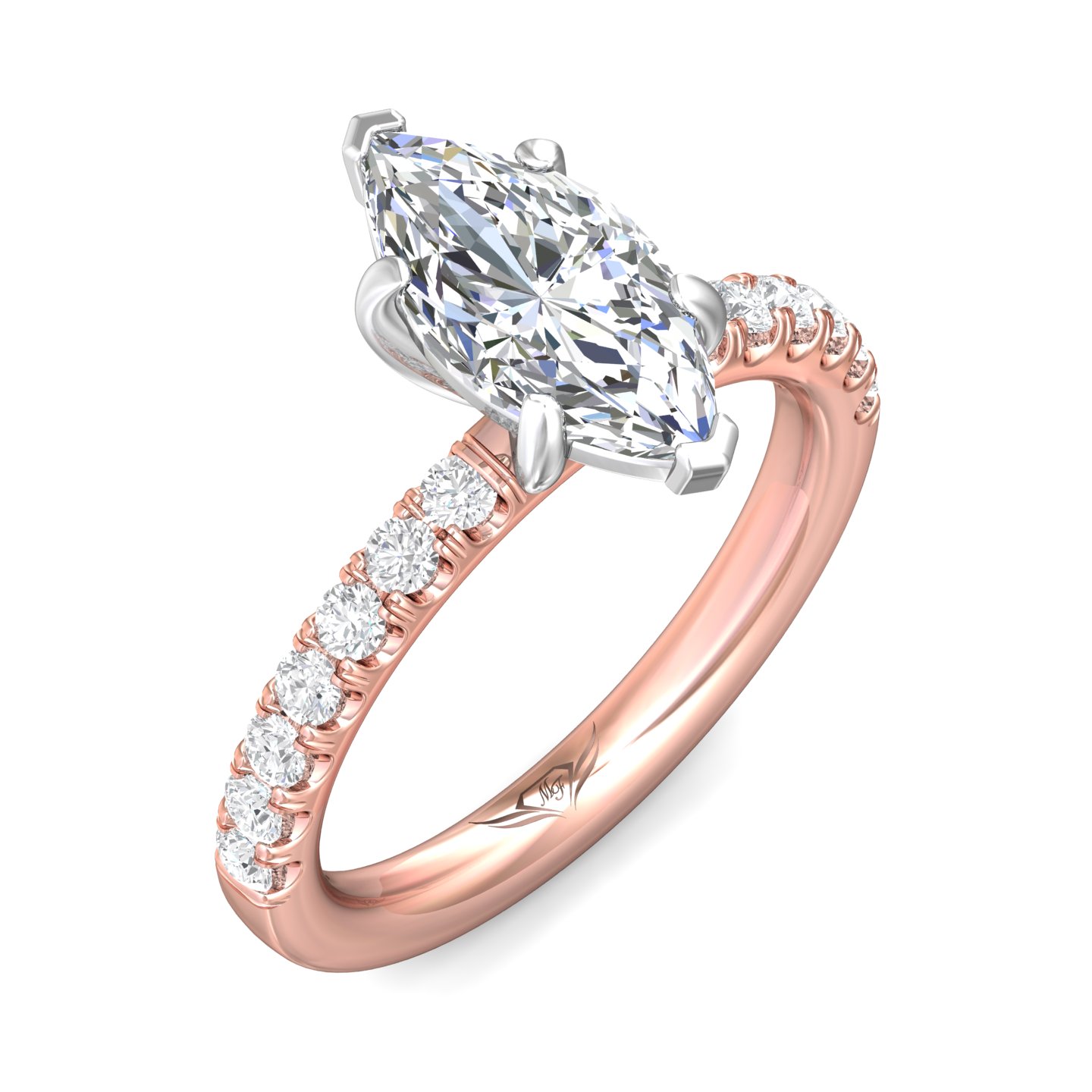 18K White and Rose Gold Marquise Diamond Engagement Ring