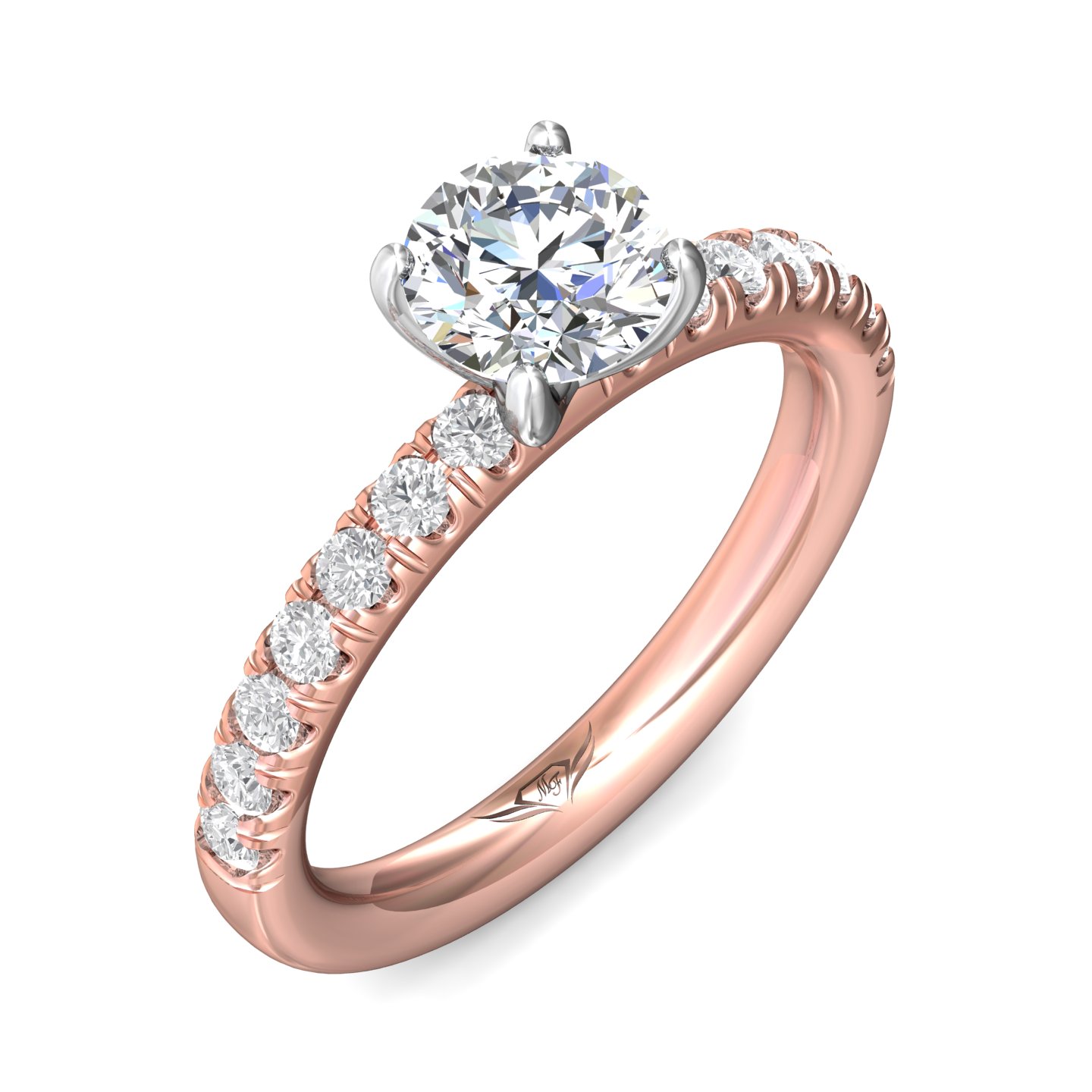 14K Rose and White Gold Round Diamond Engagement Ring