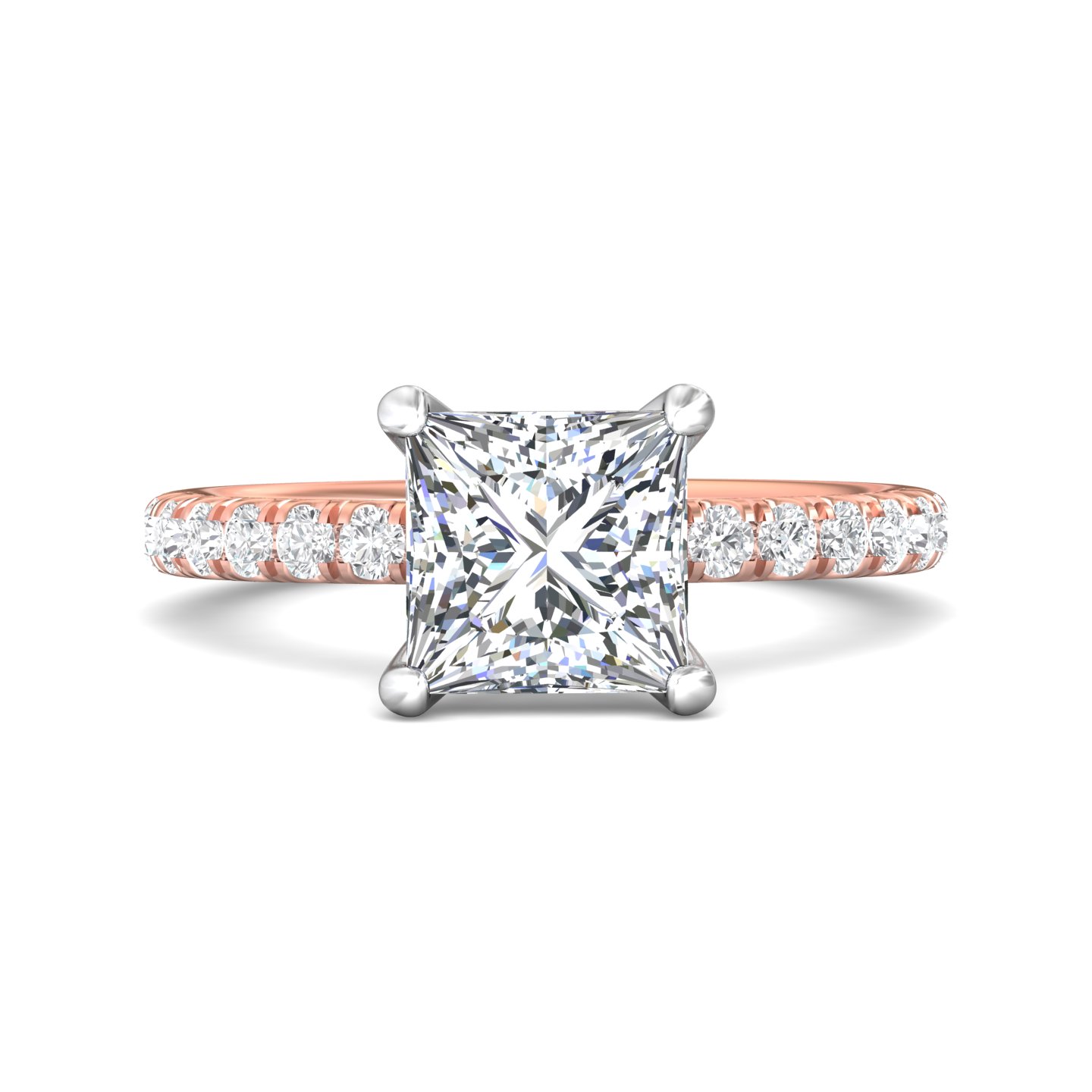 18K White and Rose Gold Princess Diamond Engagement Ring
