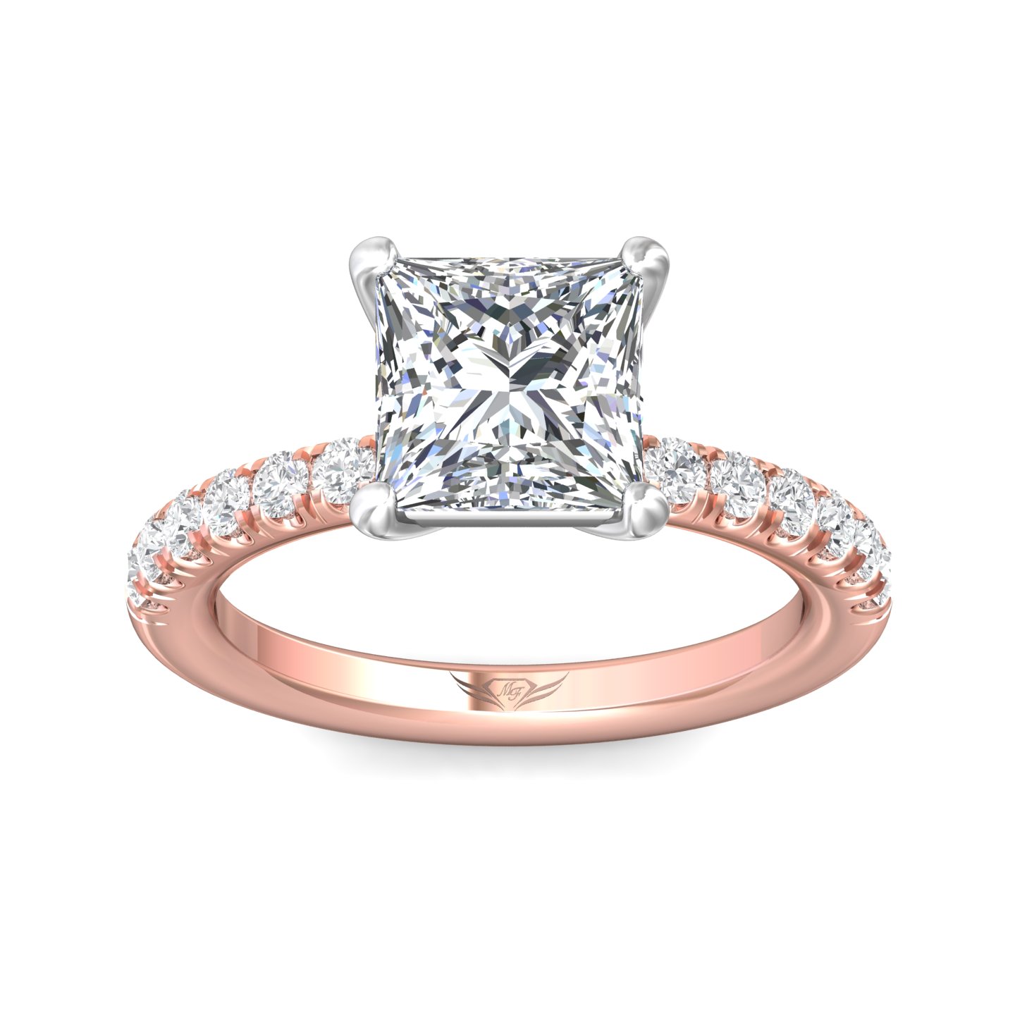 18K White and Rose Gold Princess Diamond Engagement Ring