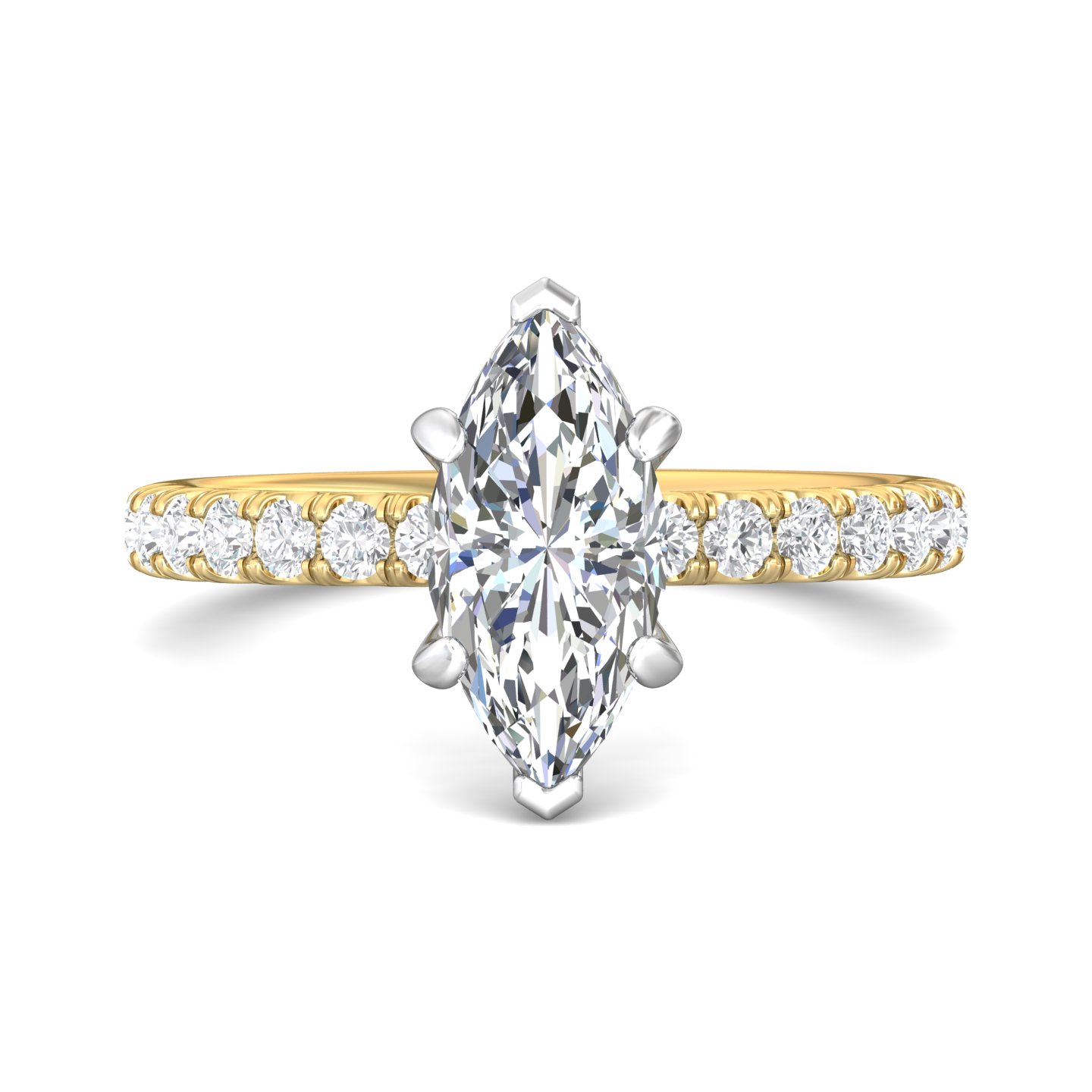 18K White and Yellow Gold Marquise Diamond Engagement Ring