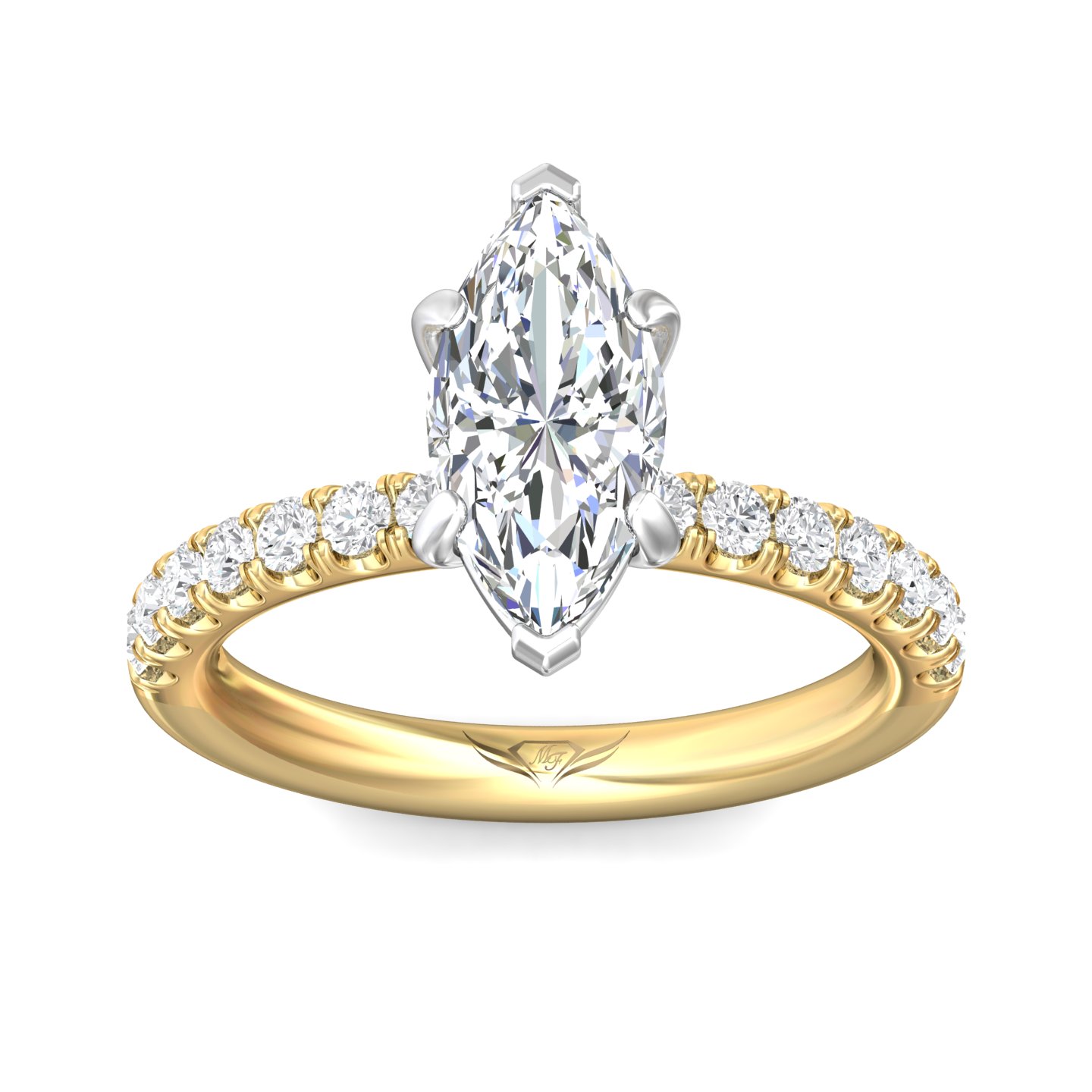 18K White and Yellow Gold Marquise Diamond Engagement Ring