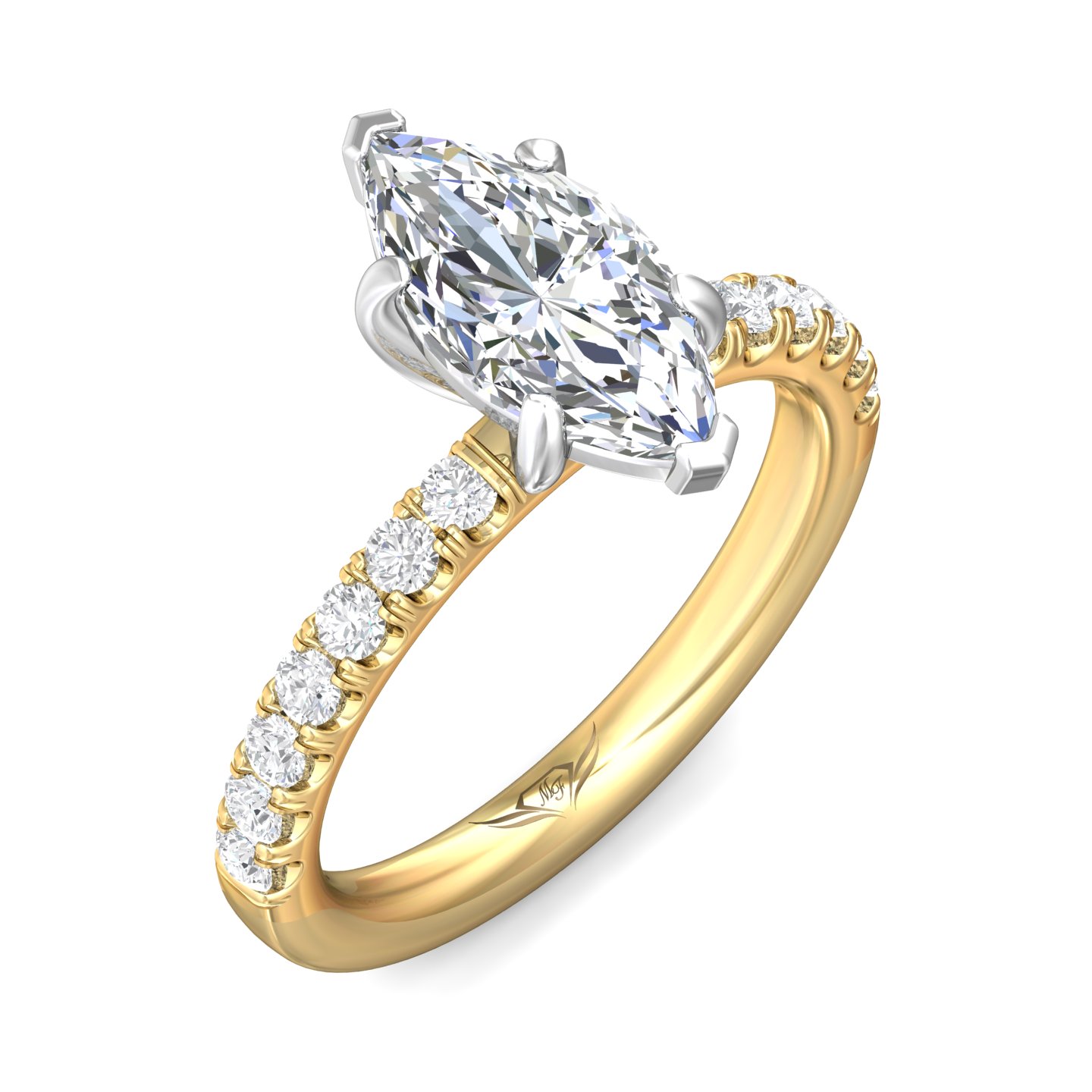 18K White and Yellow Gold Marquise Diamond Engagement Ring