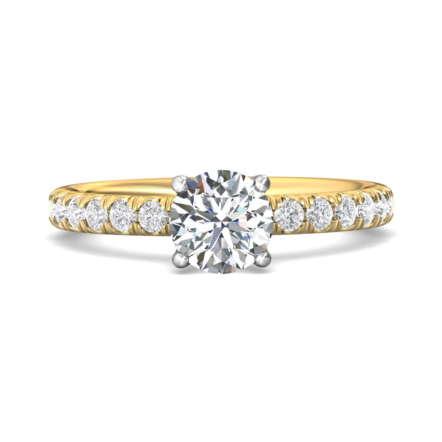 18K White and Yellow Gold Round Diamond Engagement Ring