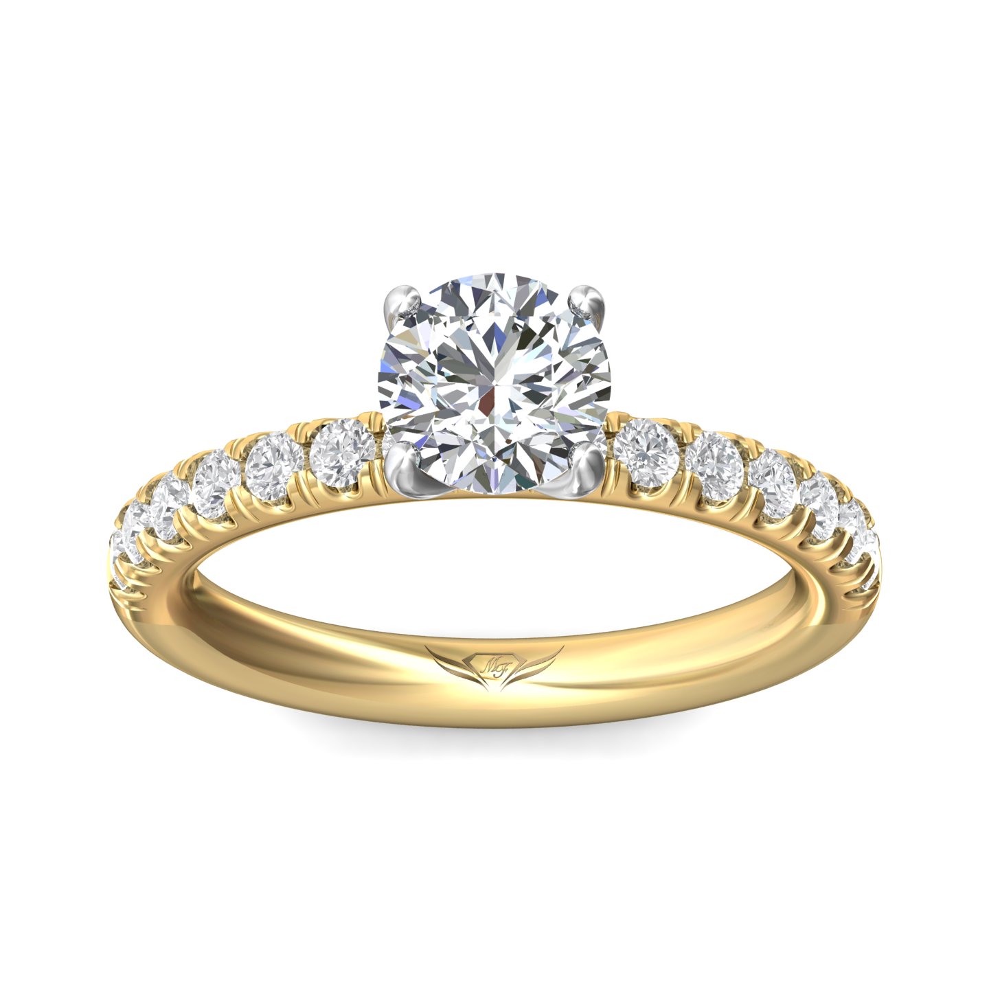18K White and Yellow Gold Round Diamond Engagement Ring