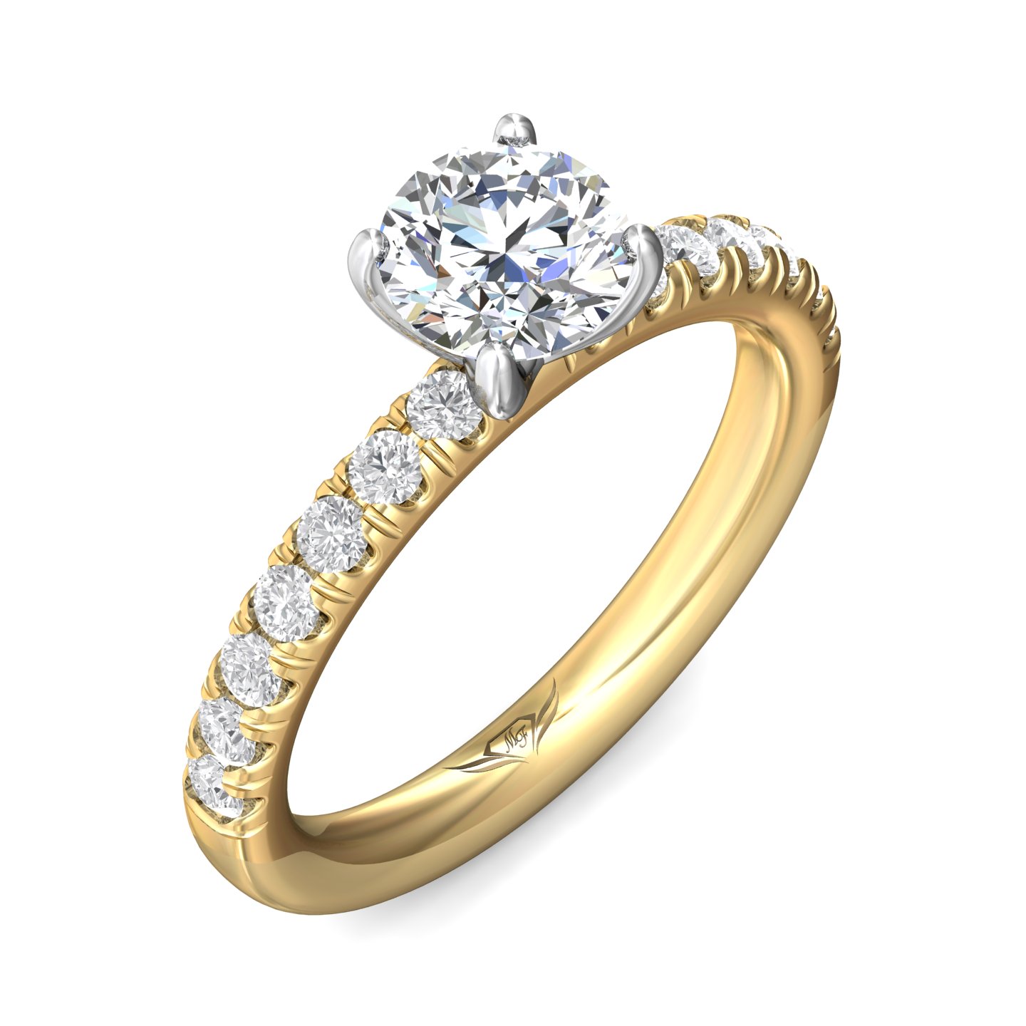 18K White and Yellow Gold Round Diamond Engagement Ring
