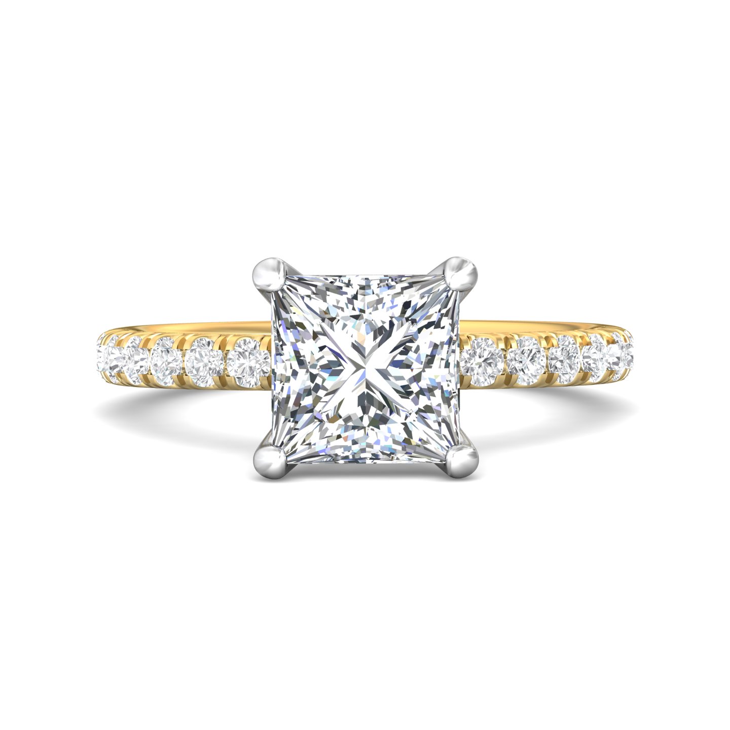 18K White and Yellow Gold Princess Diamond Engagement Ring