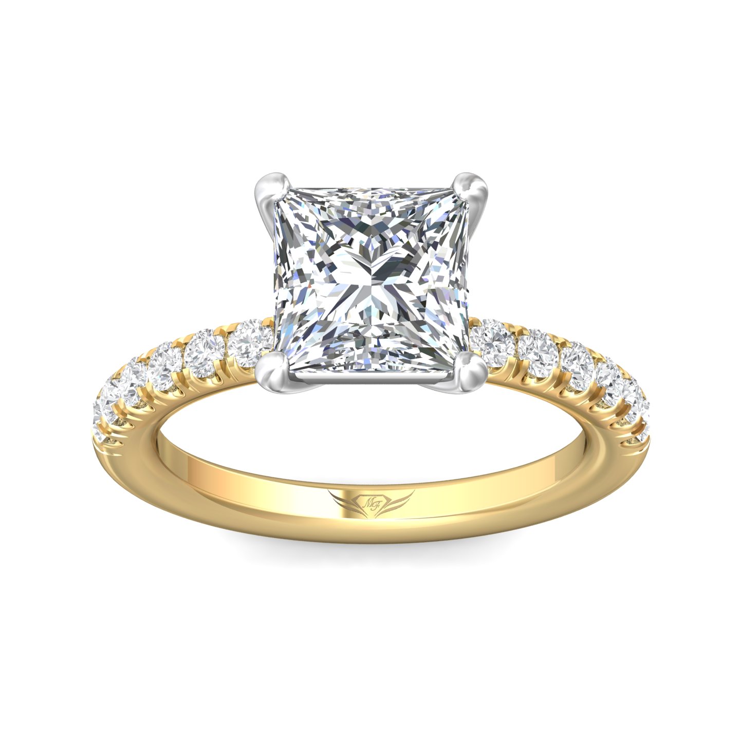 18K White and Yellow Gold Princess Diamond Engagement Ring