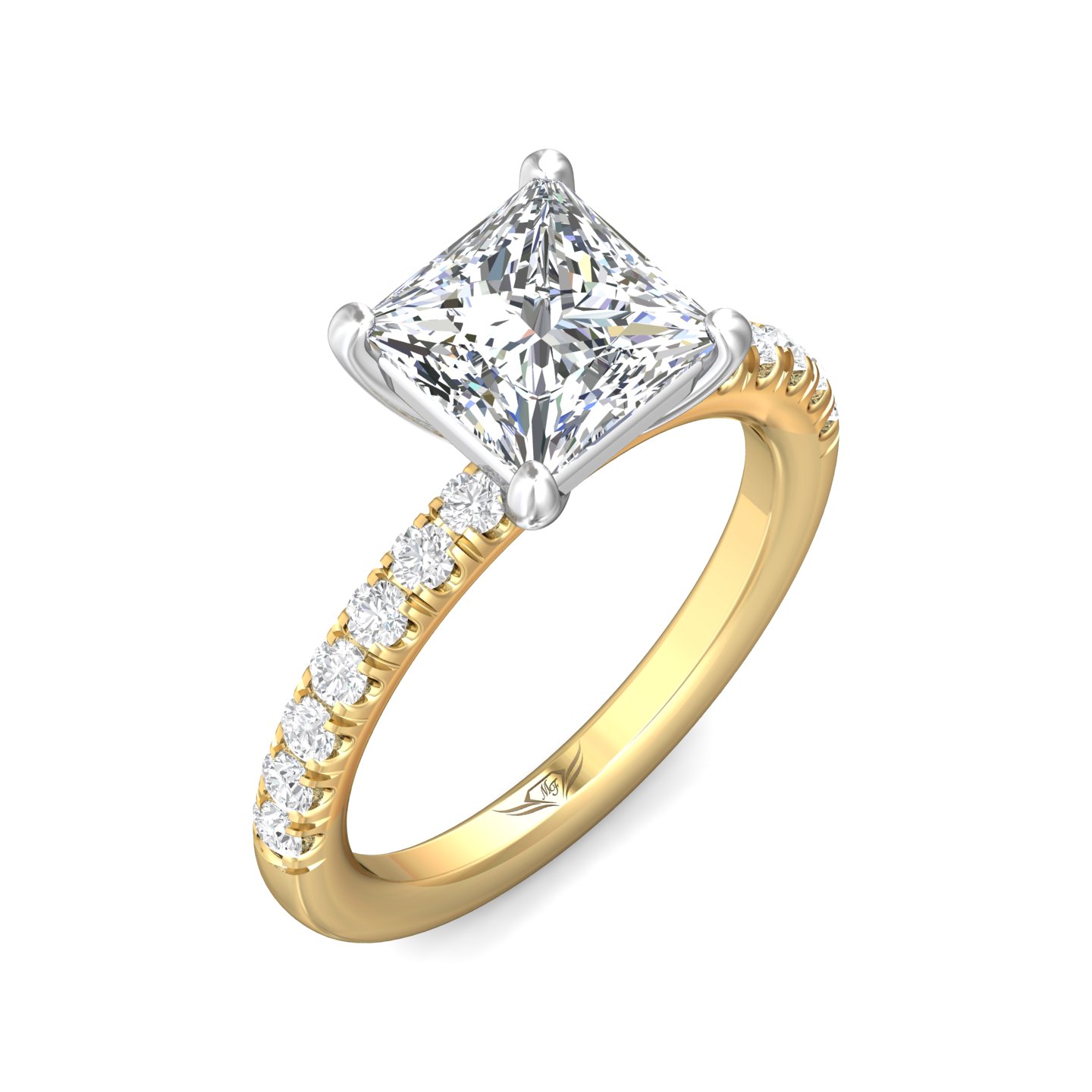 18K White and Yellow Gold Princess Diamond Engagement Ring