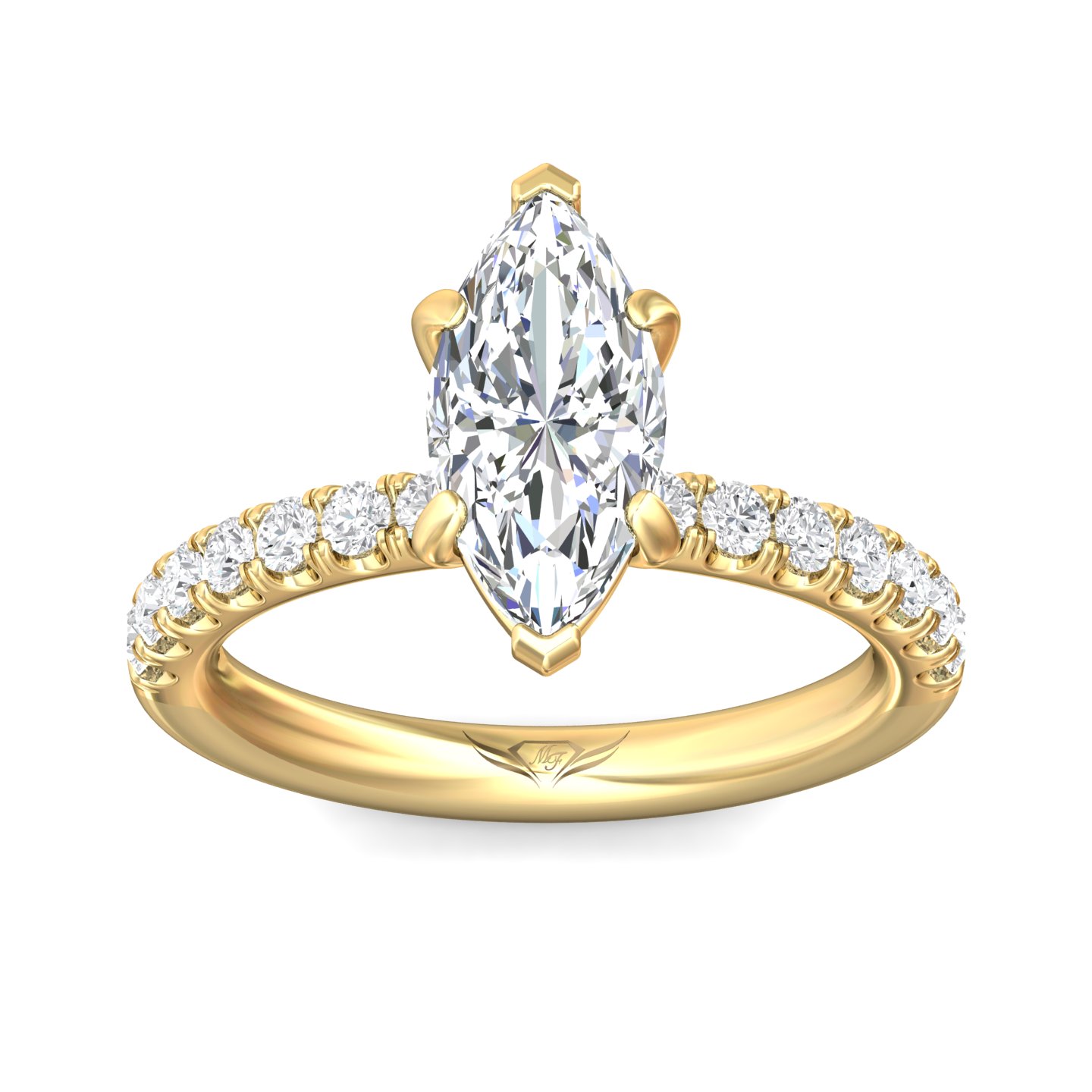 18K Yellow Gold Marquise Diamond Engagement Ring