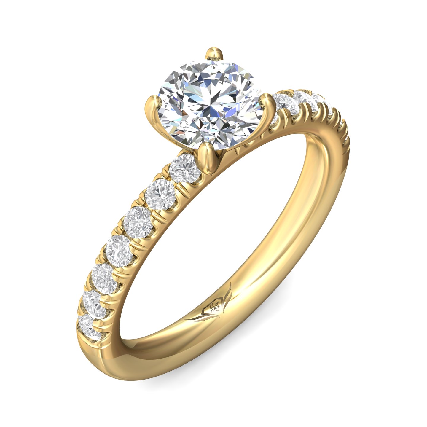 14K Yellow Gold Round Diamond Engagement Ring