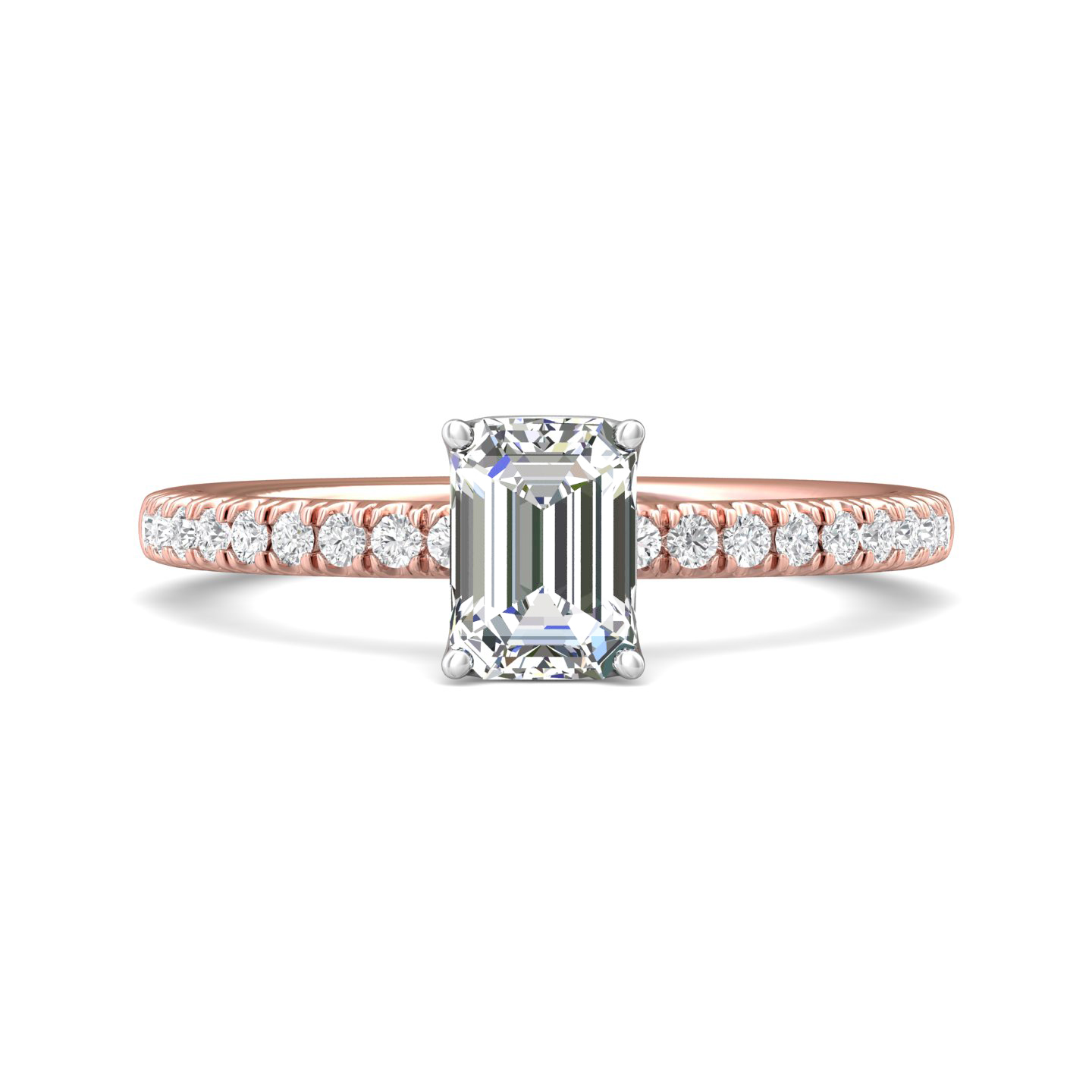 14K Rose and White Gold Emerald Cut Diamond Engagement Ring
