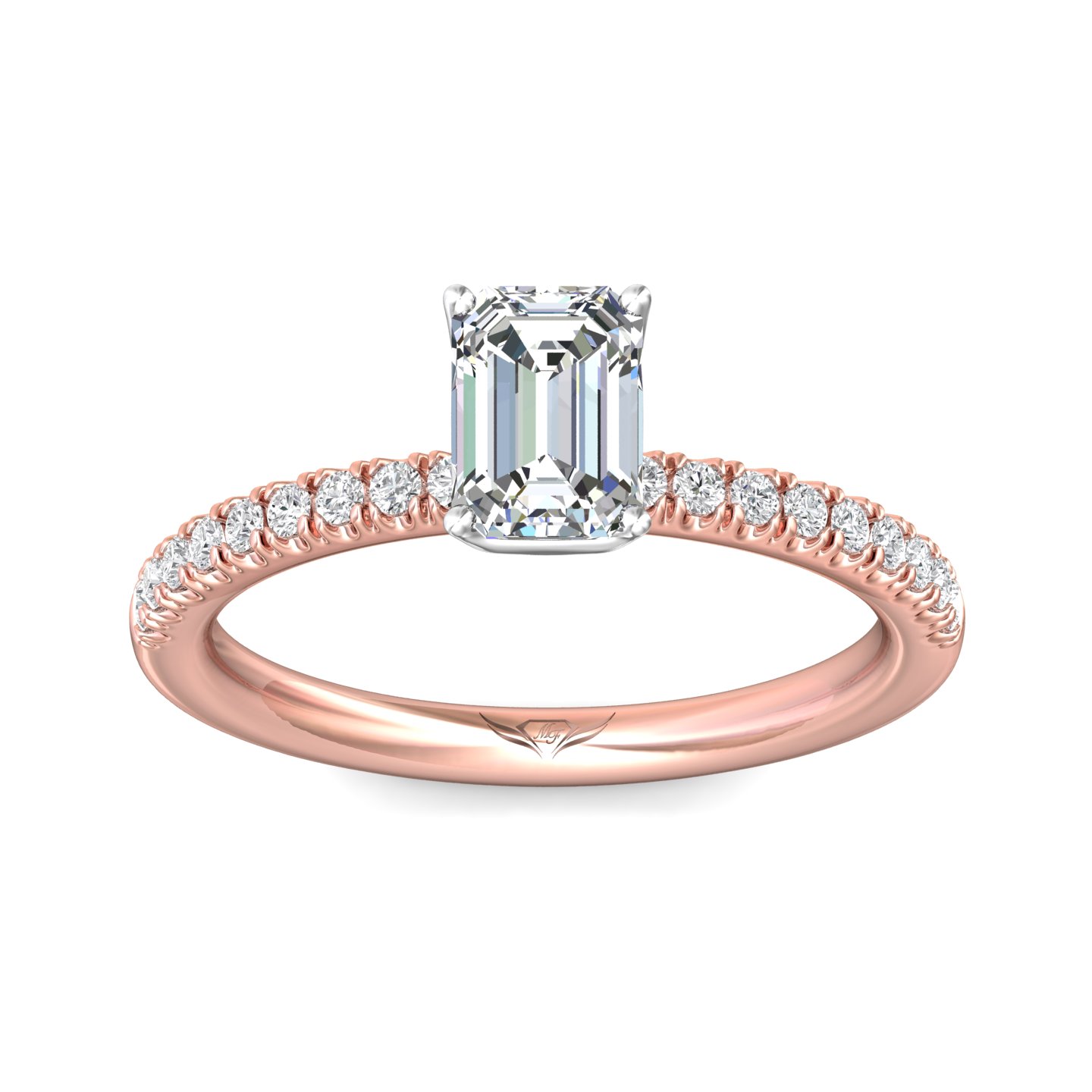 14K Rose and White Gold Emerald Cut Diamond Engagement Ring