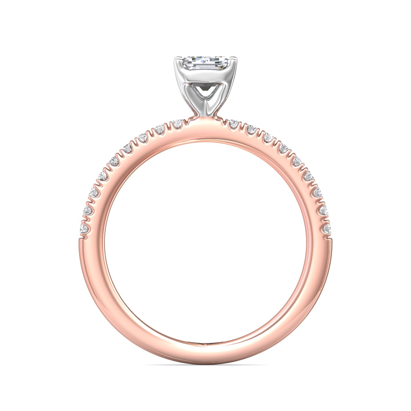 14K Rose and White Gold Emerald Cut Diamond Engagement Ring
