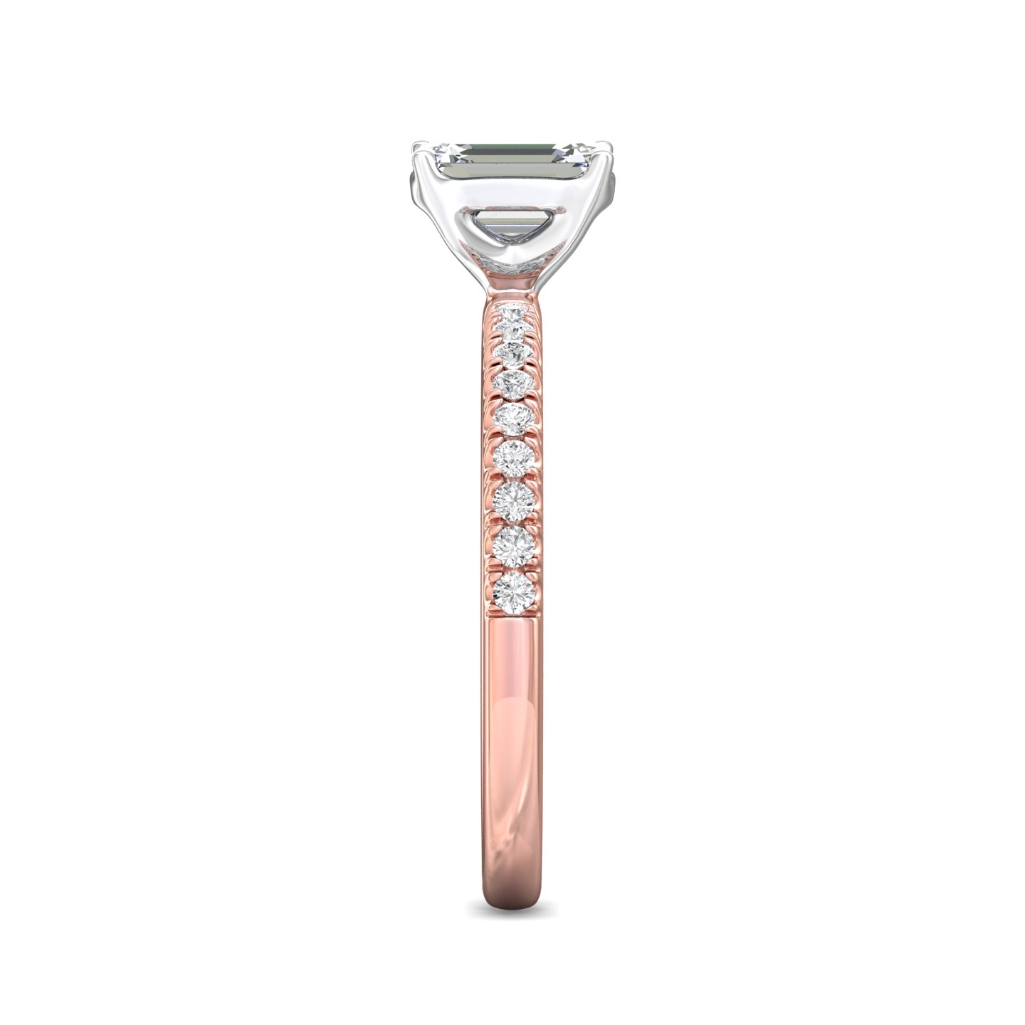 14K Rose and White Gold Emerald Cut Diamond Engagement Ring