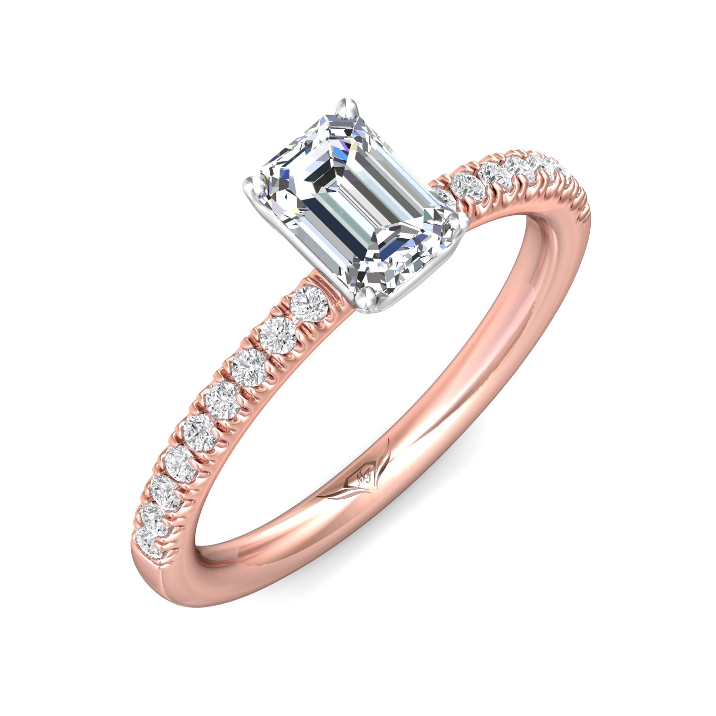 14K Rose and White Gold Emerald Cut Diamond Engagement Ring