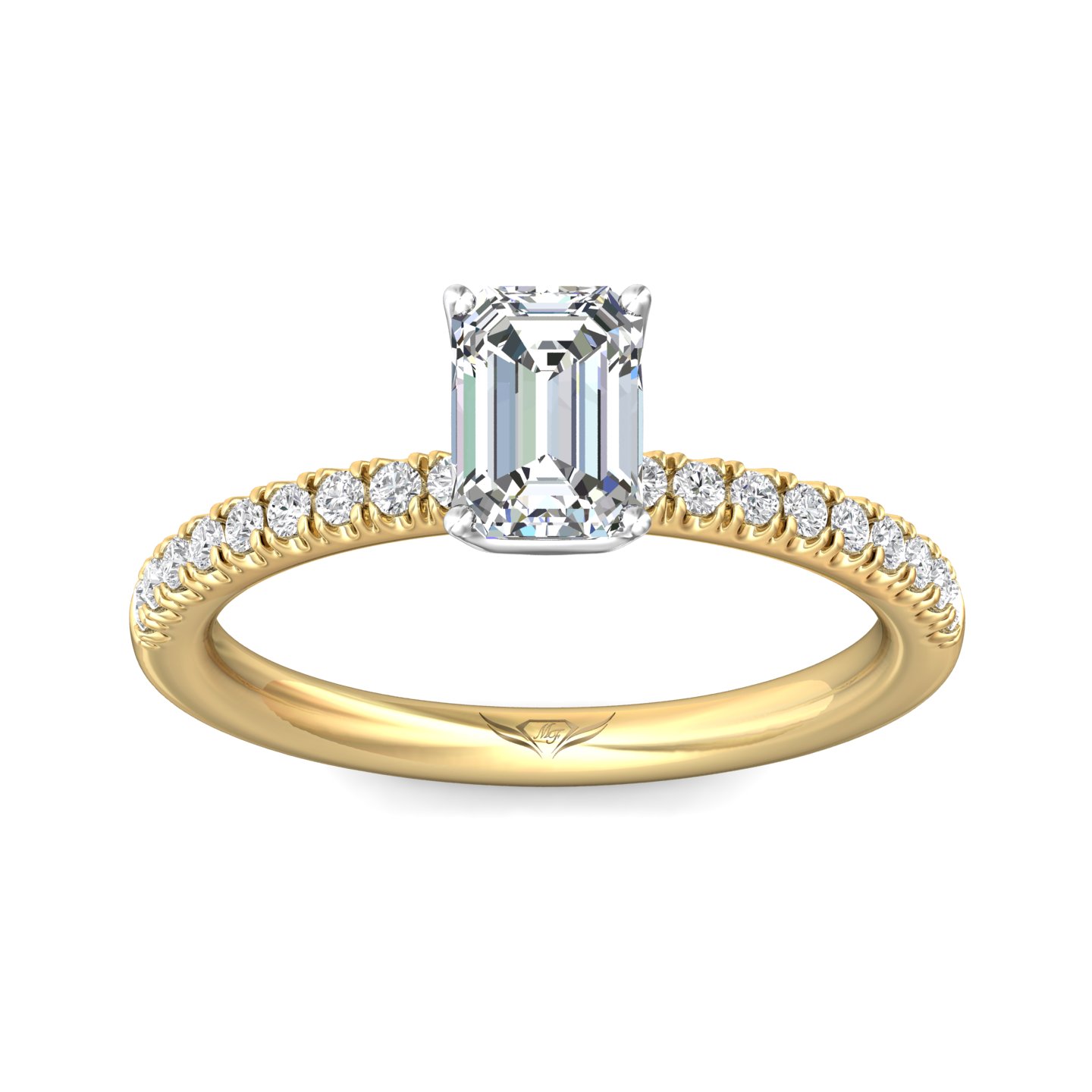 18K White and Yellow Gold Emerald Cut Diamond Engagement Ring
