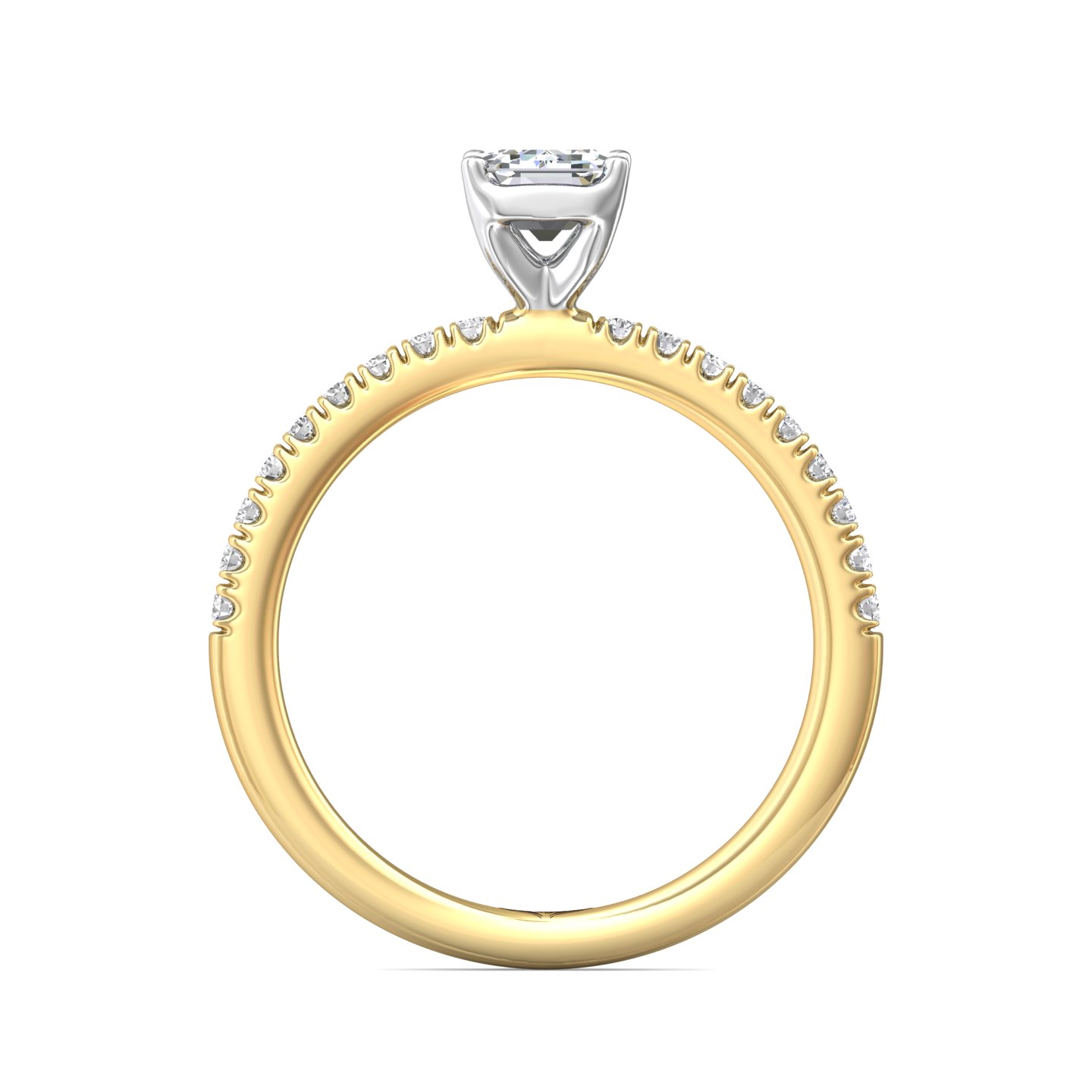 18K White and Yellow Gold Emerald Cut Diamond Engagement Ring