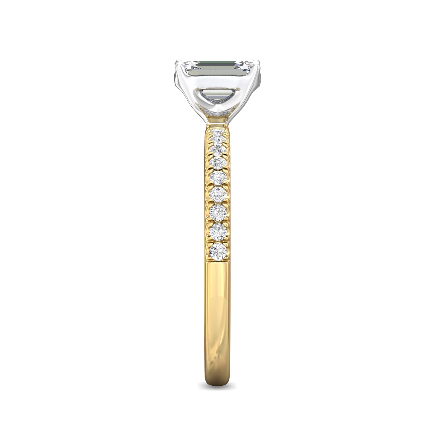 18K White and Yellow Gold Emerald Cut Diamond Engagement Ring