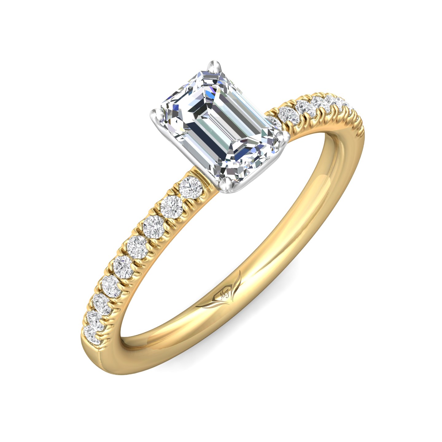 18K White and Yellow Gold Emerald Cut Diamond Engagement Ring