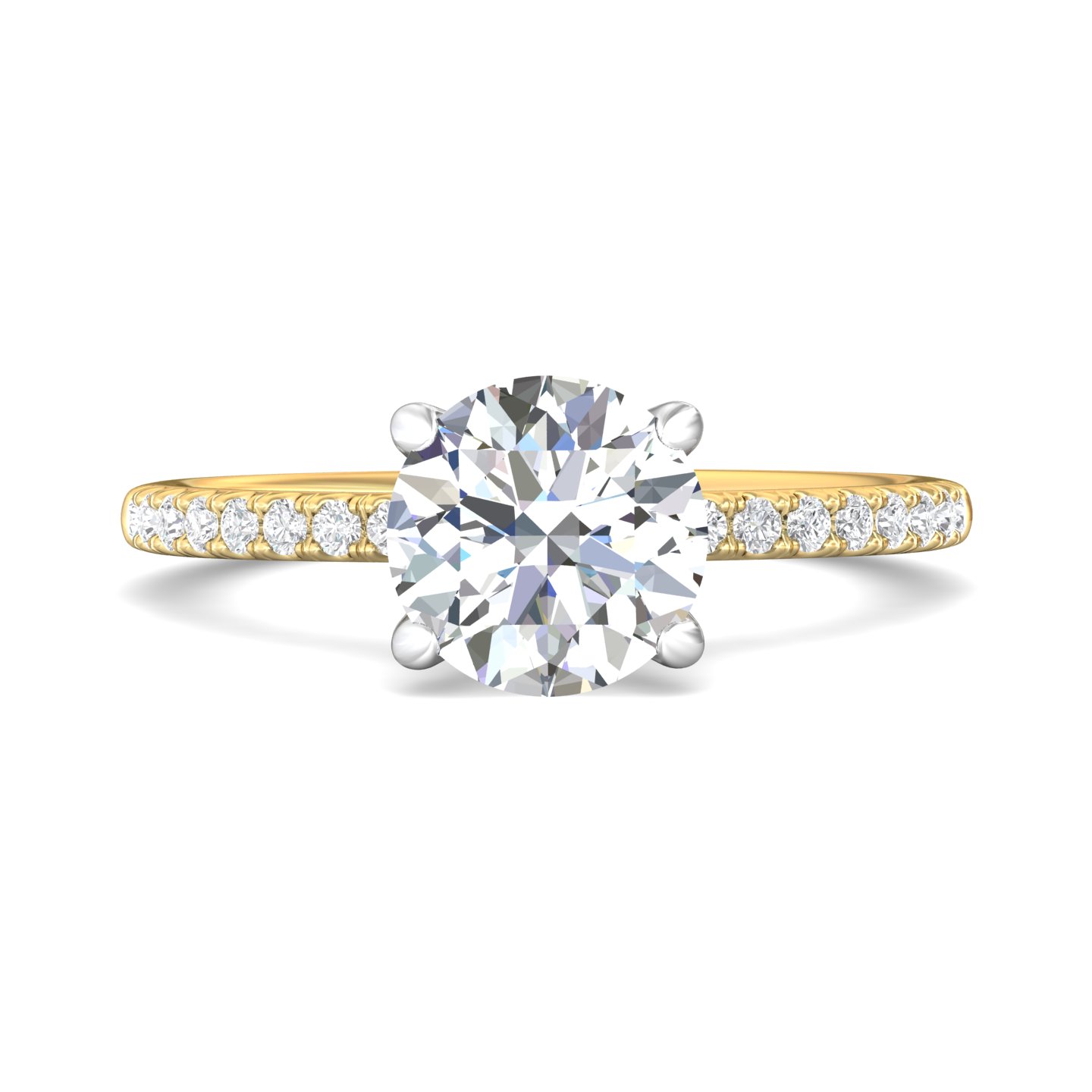 18K Yellow Gold and Platinum Round Diamond Engagement Ring