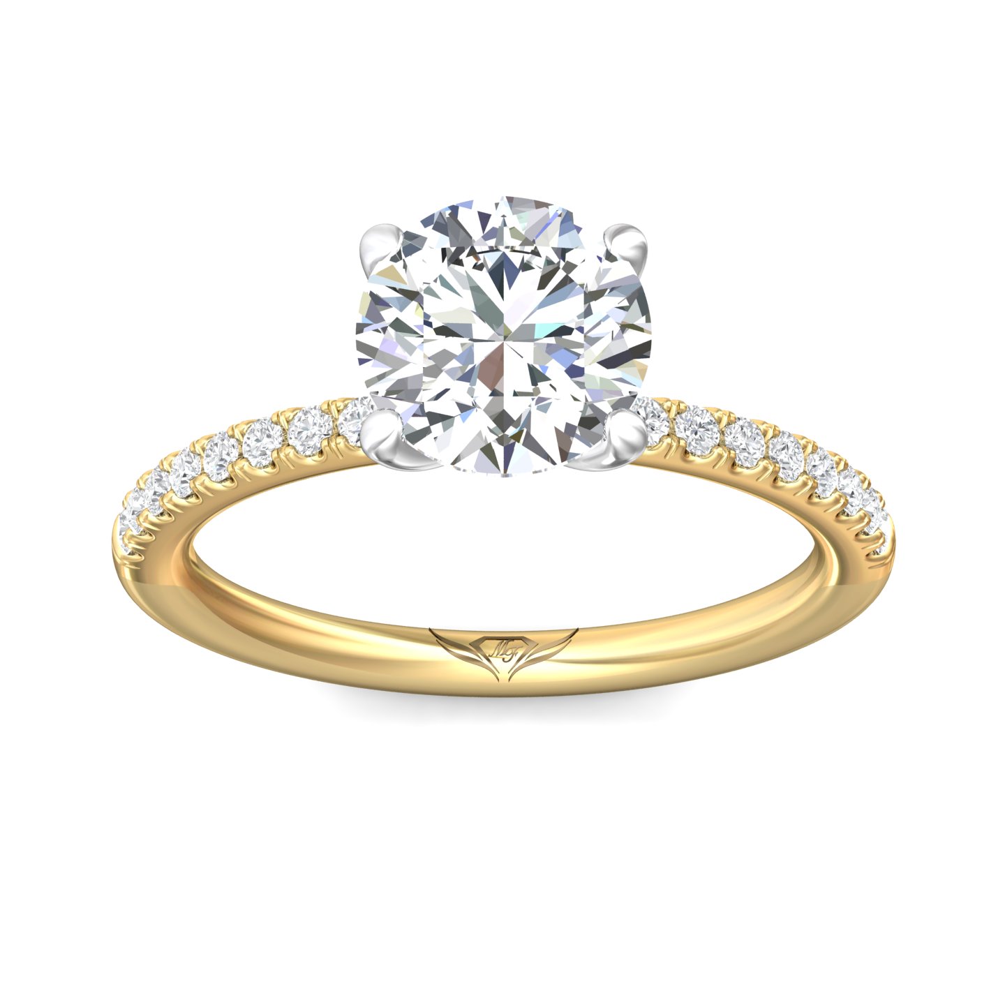 18K Yellow Gold and Platinum Round Diamond Engagement Ring