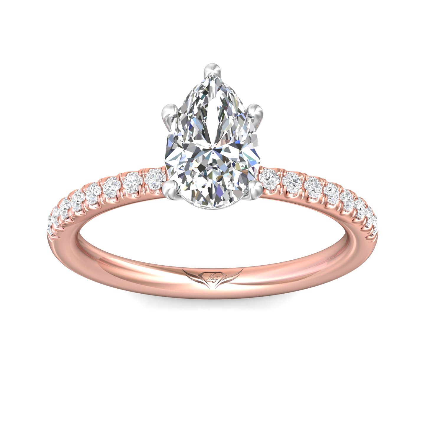 18K White and Rose Gold Pear Shape Diamond Engagement Ring