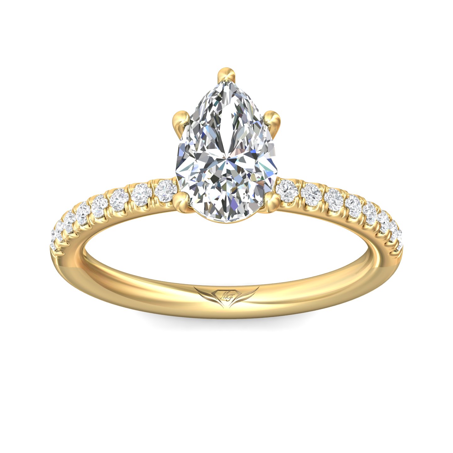 18K Yellow Gold Pear Shape Diamond Engagement Ring