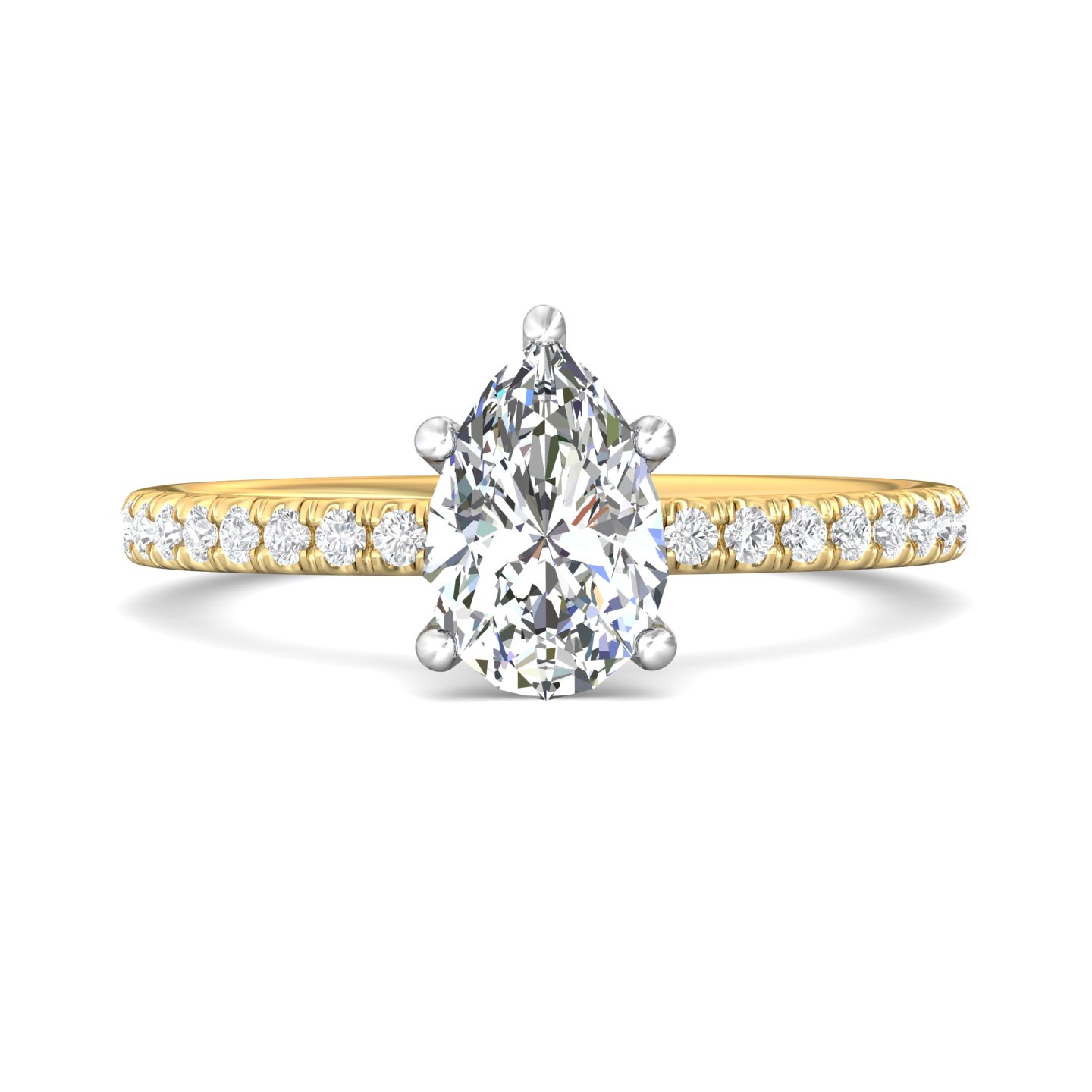 18K White and Yellow Gold Pear Shape Diamond Engagement Ring