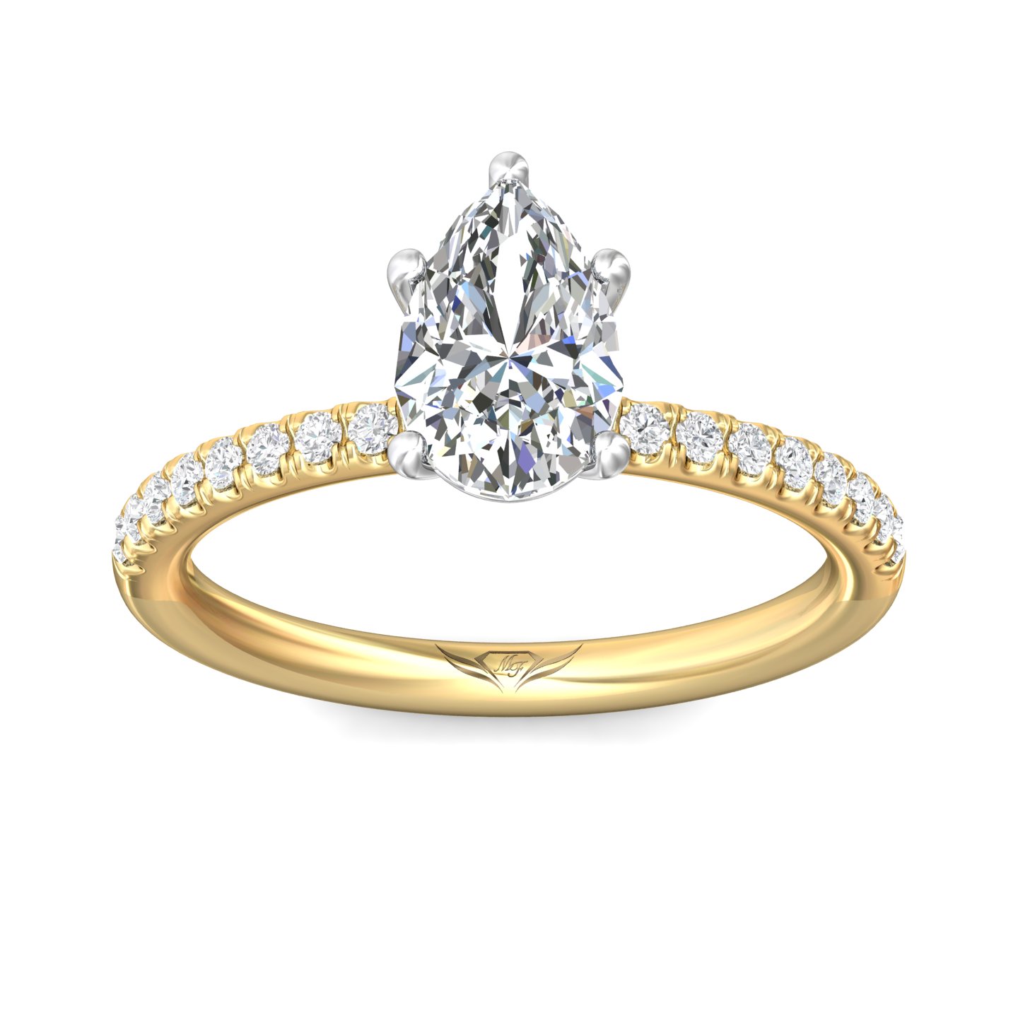 18K White and Yellow Gold Pear Shape Diamond Engagement Ring