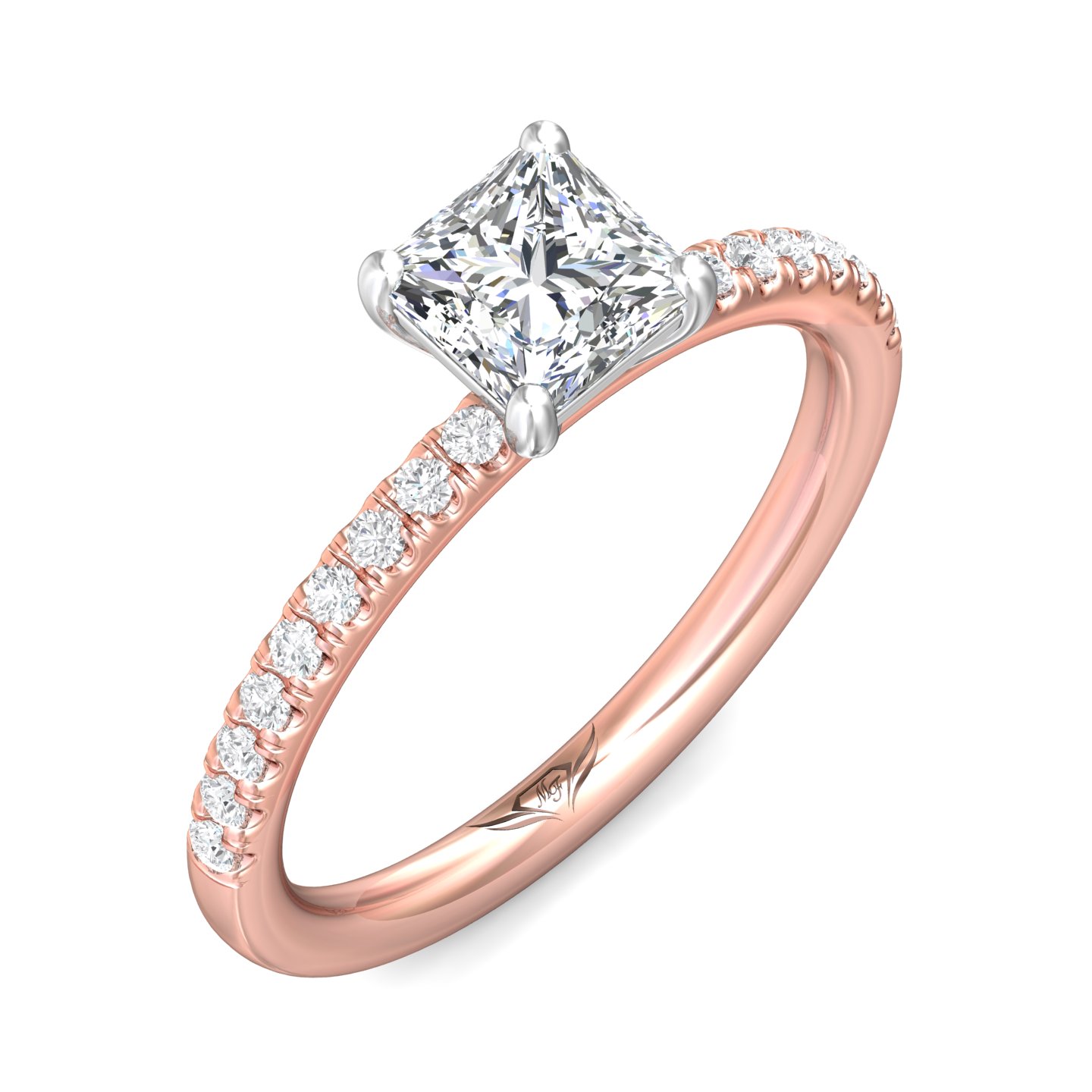 18K White and Rose Gold Princess Diamond Engagement Ring