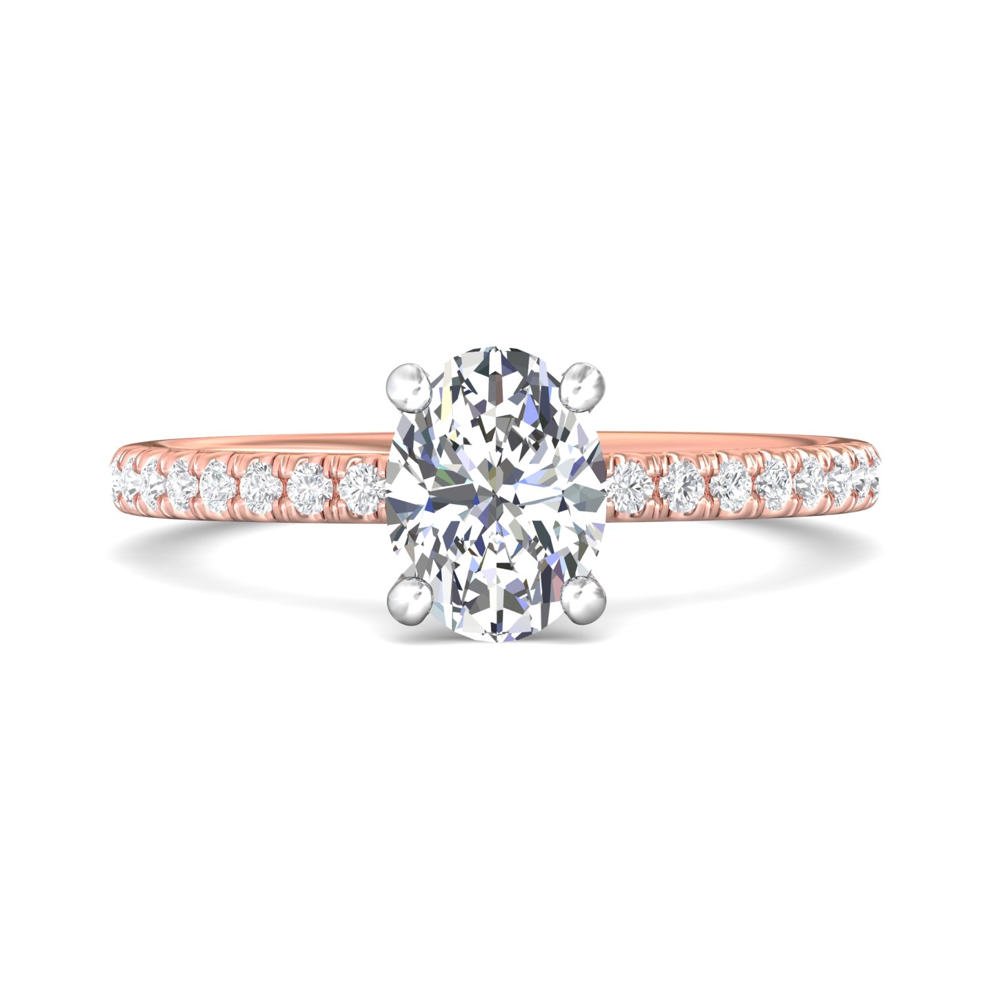 18K White and Rose Gold Oval Diamond Engagement Ring